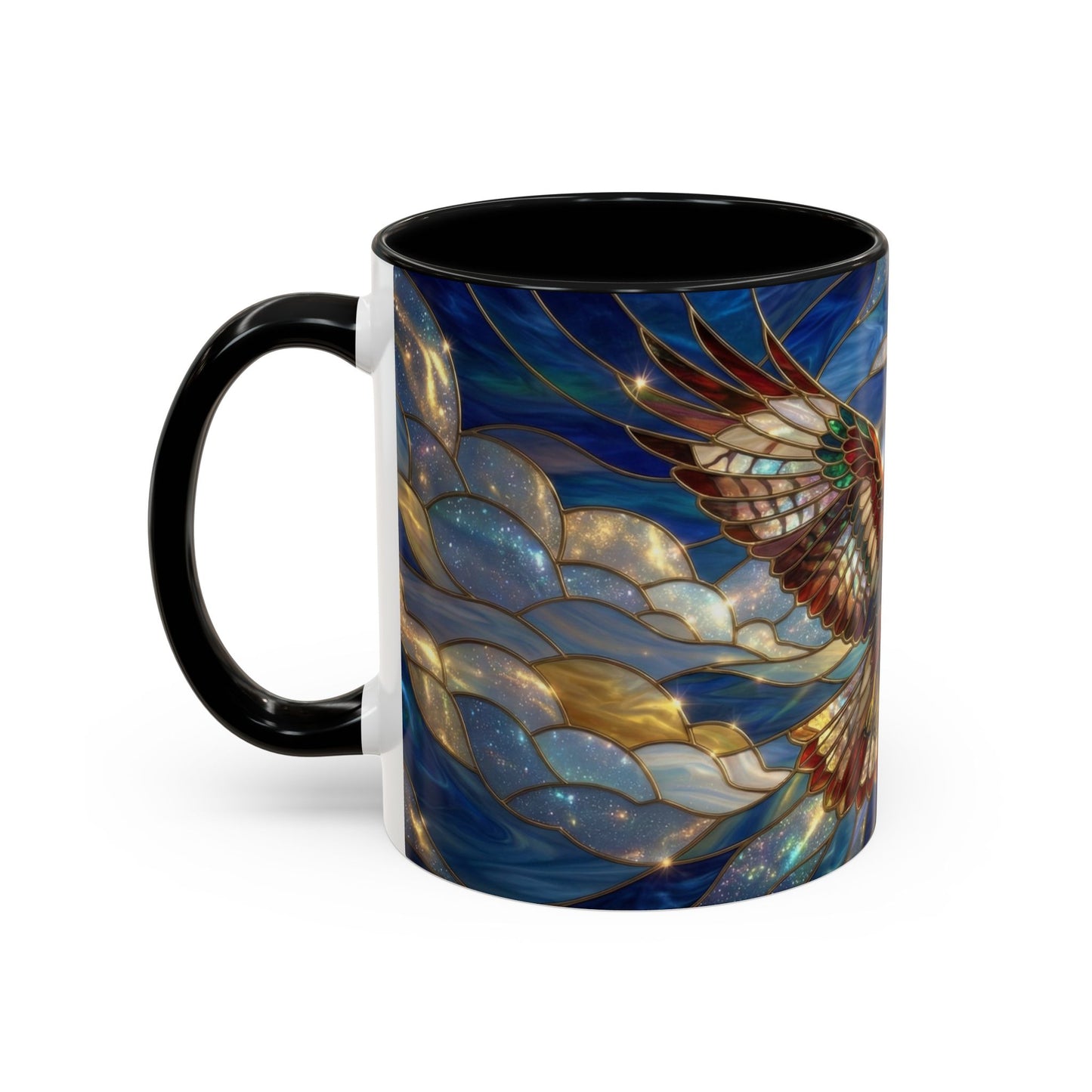 Stained Glass Hawk Mug, Soaring Bird Coffee Mug, Nature Art Hawk Cup, Bird Lover Gift, Stained Glass Style Animal Mug