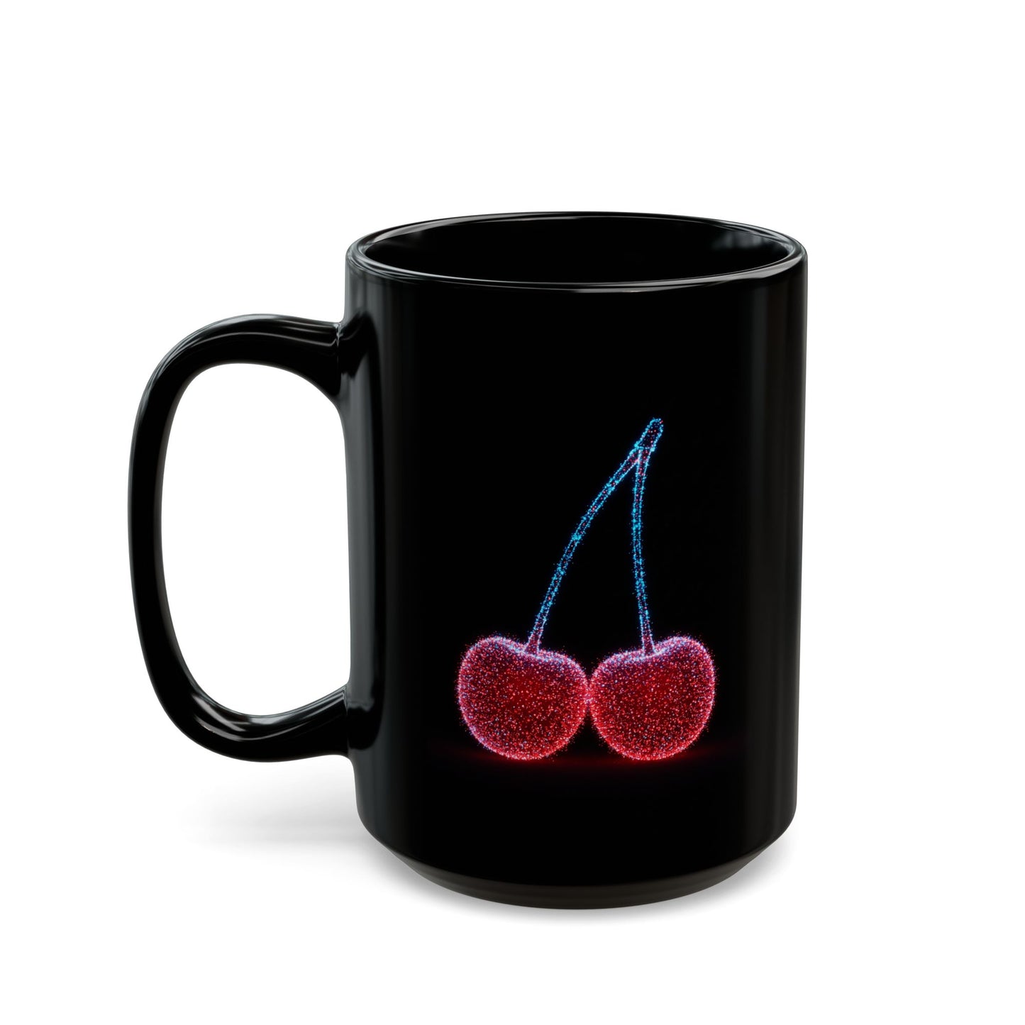 Cherry Art Black Coffee Mug | Bold Fruit Design Cup | Unique Kitchen Drinkware | Cool Modern Cherry Lover Gift | 11oz & 15oz Ceramic
