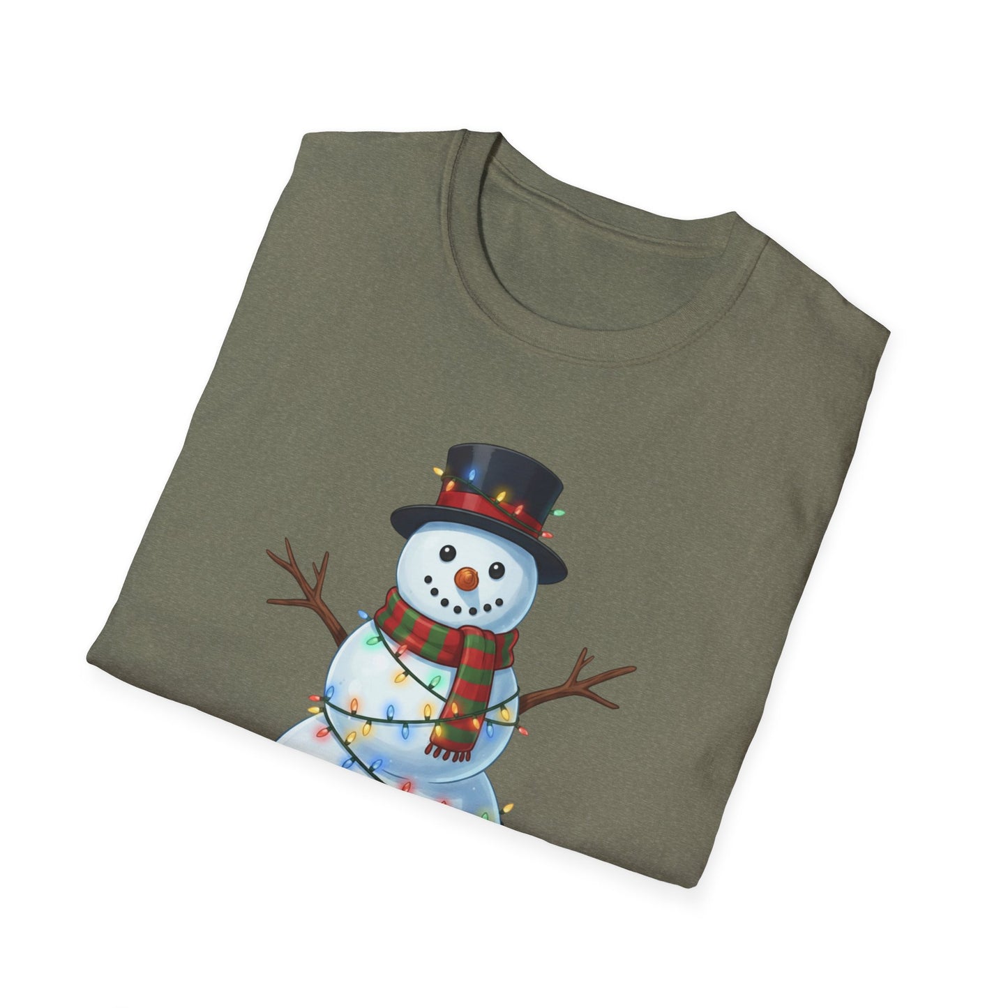 Cute Snowman Christmas Shirt, Snowman Wrapped in Christmas Lights Tee, Holiday Winter Snowman Top Hat Shirt, Funny Cozy Christmas T Shirt