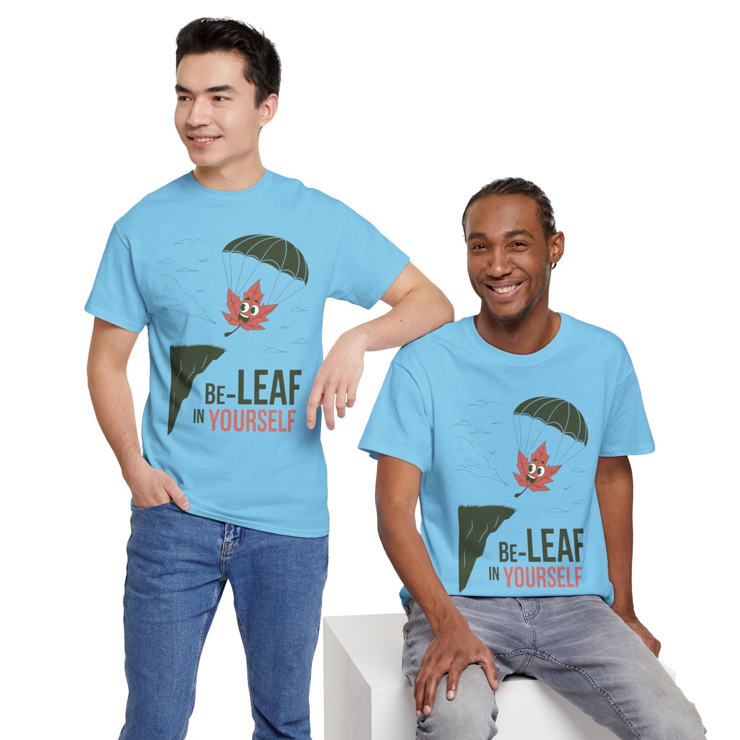 Be-Leaf In Yourself Maple Leaf Parachute T-Shirt | Funny Motivational Nature Graphic Tee | Self-Love Fall Autumn Shirt | Outdoorsy Gift