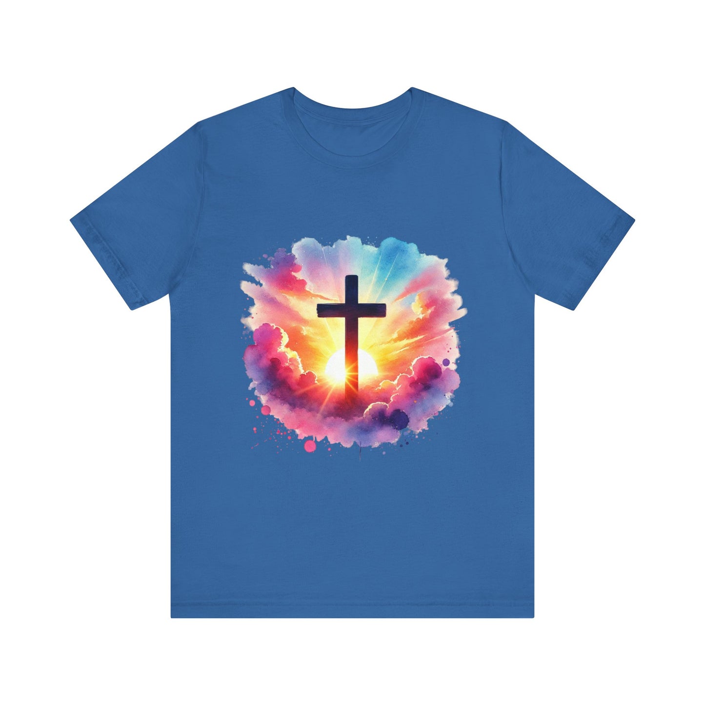Faith Cross Sunburst Christian Tee | Inspirational Christian T-Shirt | Colorful Sunrise Cross Shirt | Faith Gifts for Women Men