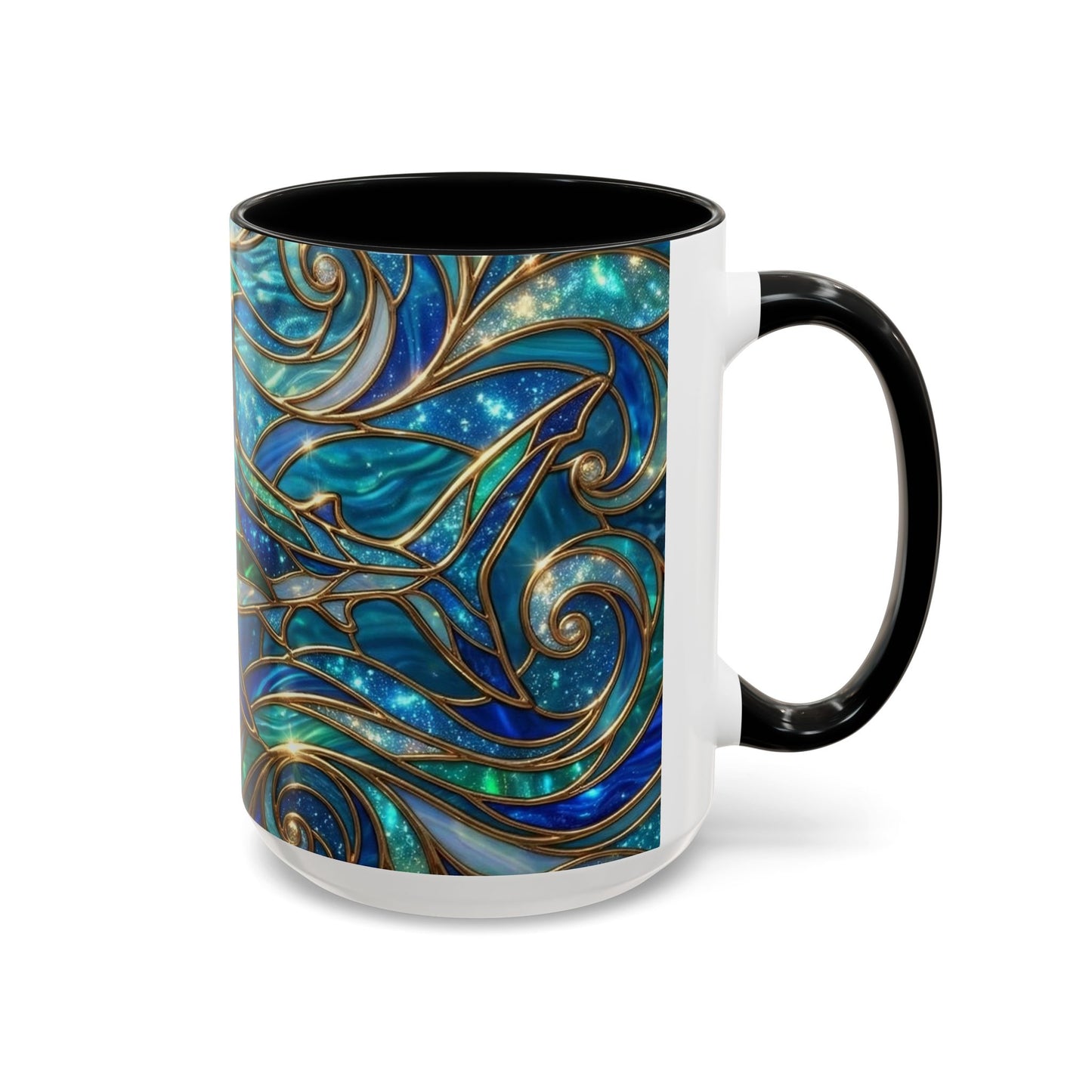 Stained Glass Shark Mug, Ocean Art Coffee Cup, Blue Shark Gift, Sea Life Ceramic Mug, Artistic Shark Design, Marine Lover Gift, Unique Ocean Mug