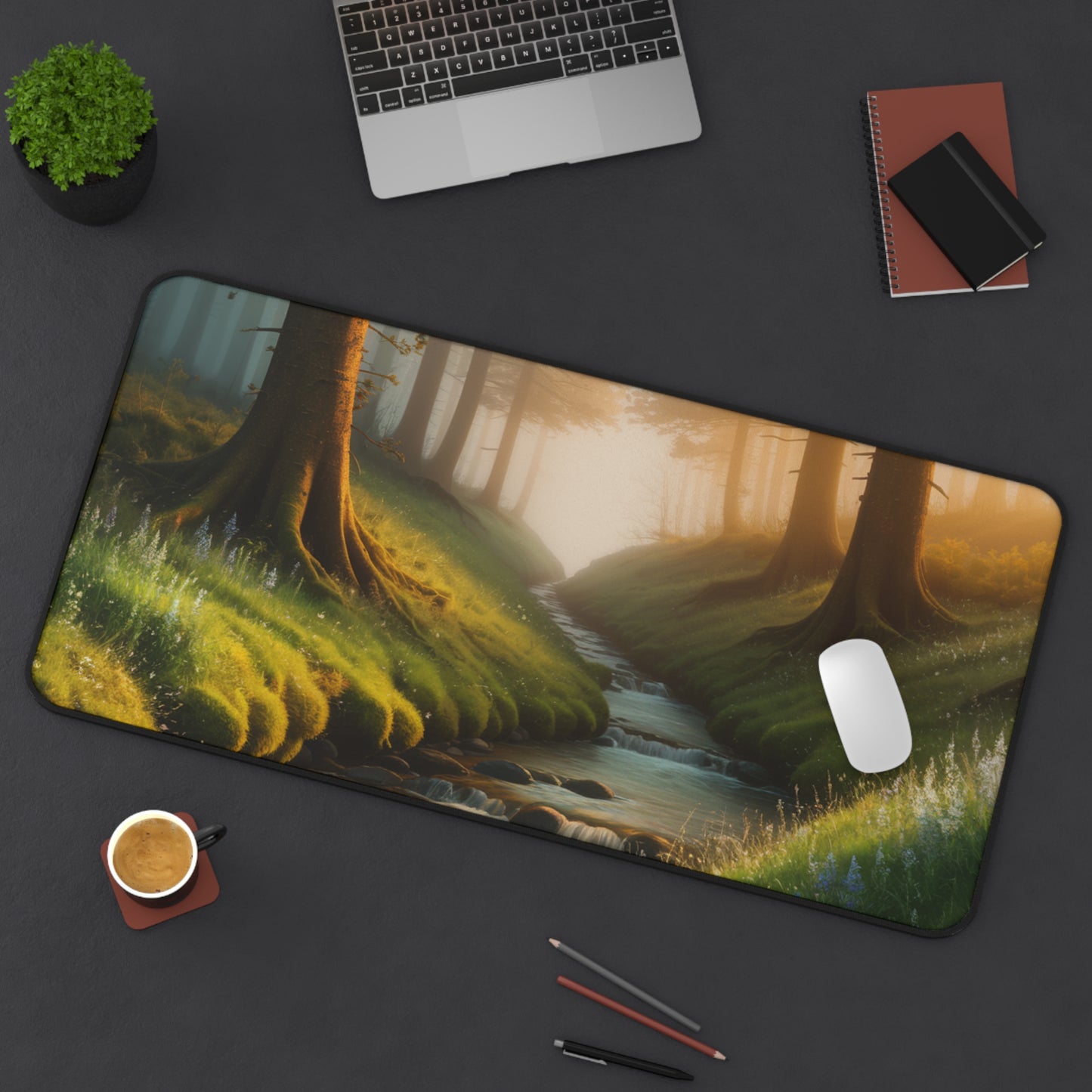 Desk Mat Mouse Pad with Forest Stream Design Nature Decor Office Decoration Stream Home Decor