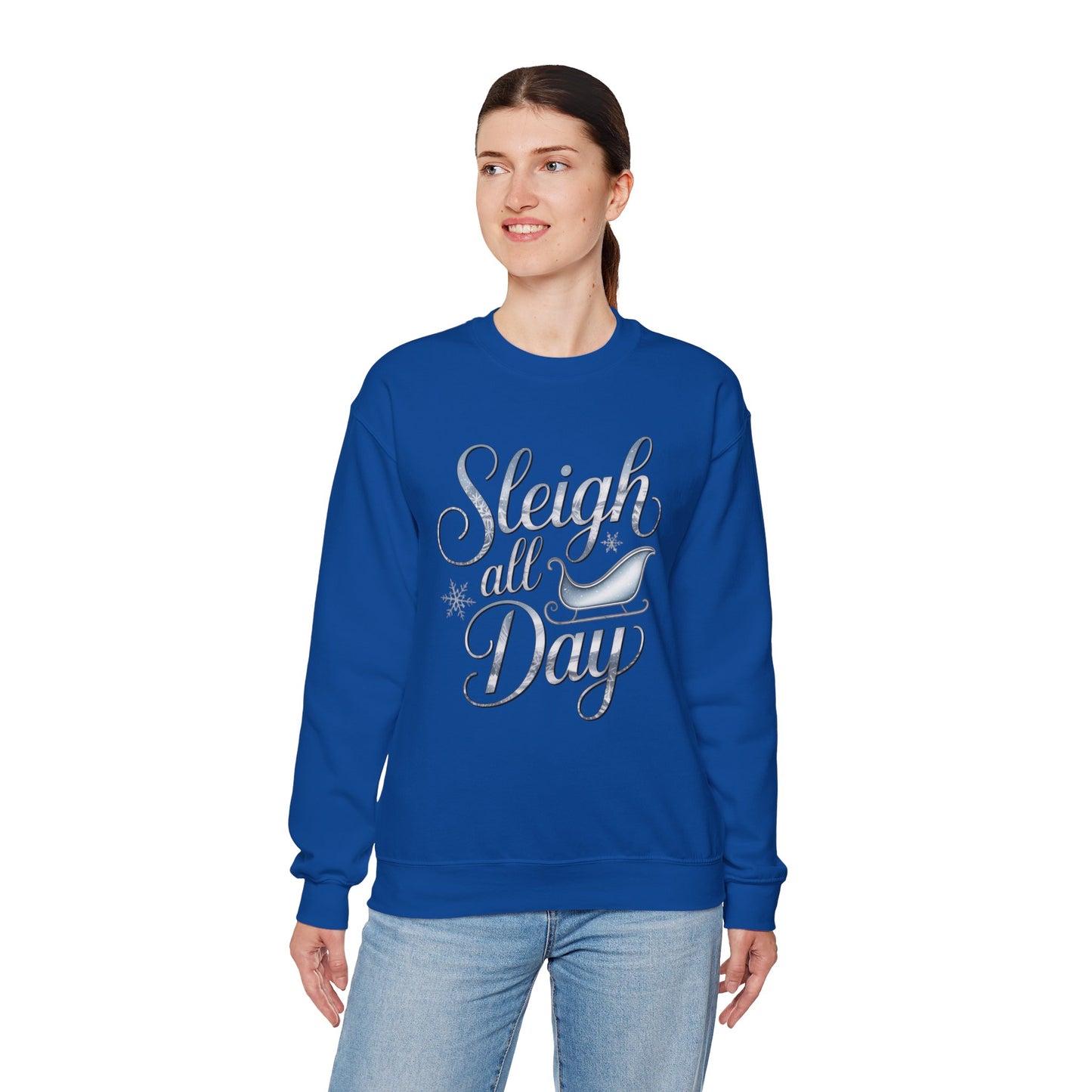 Sleigh All Day Christmas Sweatshirt, Funny Holiday Sweater, Cozy Unisex Crewneck, Cute Festive Winter Gift For Friends And Family
