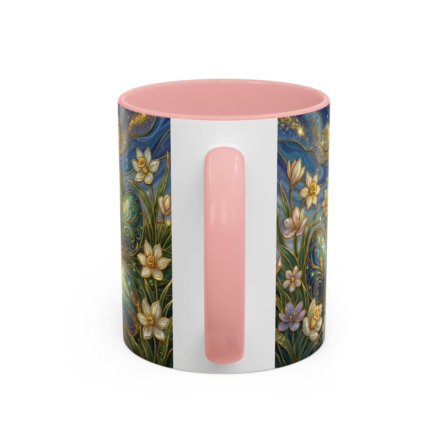 Stained Glass Easter Egg Mug, Magical Spring Floral Coffee Cup, Art Nouveau Fantasy Teacup, Elegant Celestial Starry Sky Mug Gift Idea