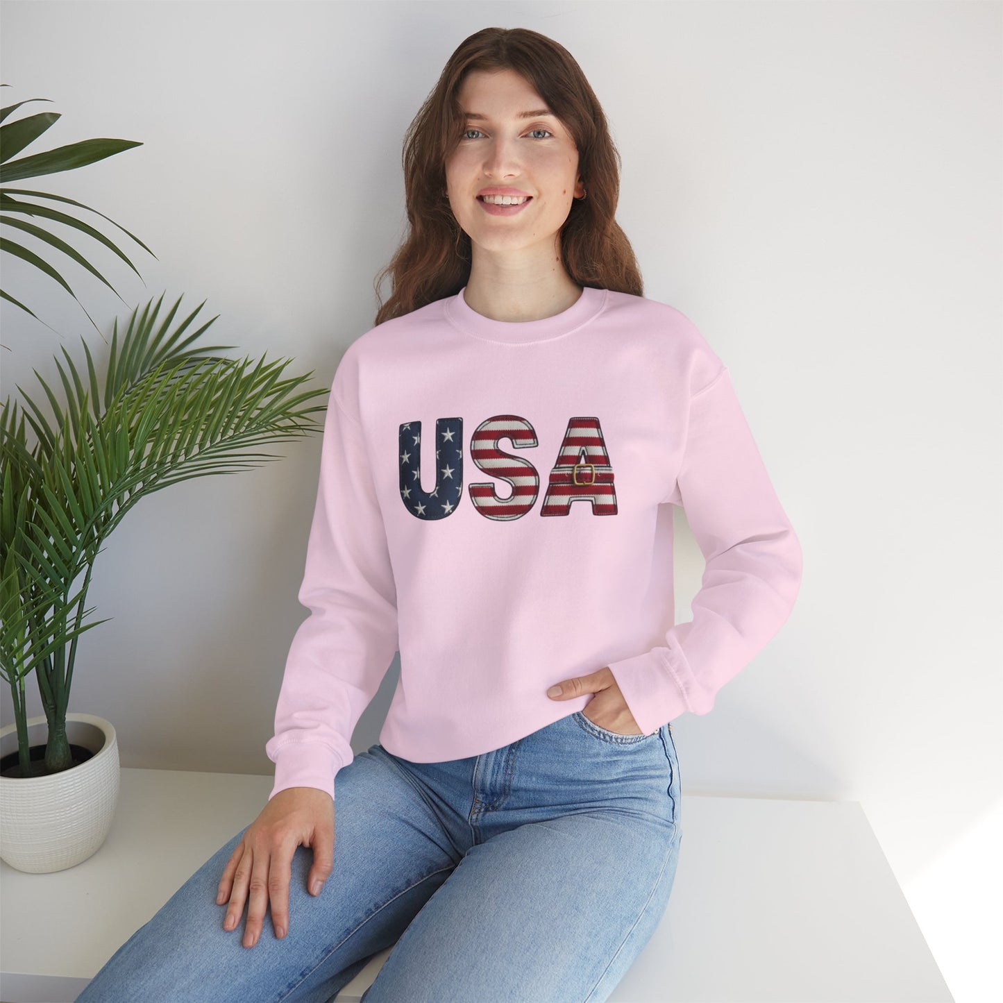 Faux Patchwork USA Sweatshirt, Patriotic Quilt Style Top, Rustic Americana Crewneck, 4th of July Shirt, Country USA Sweater, Vintage Flag Top