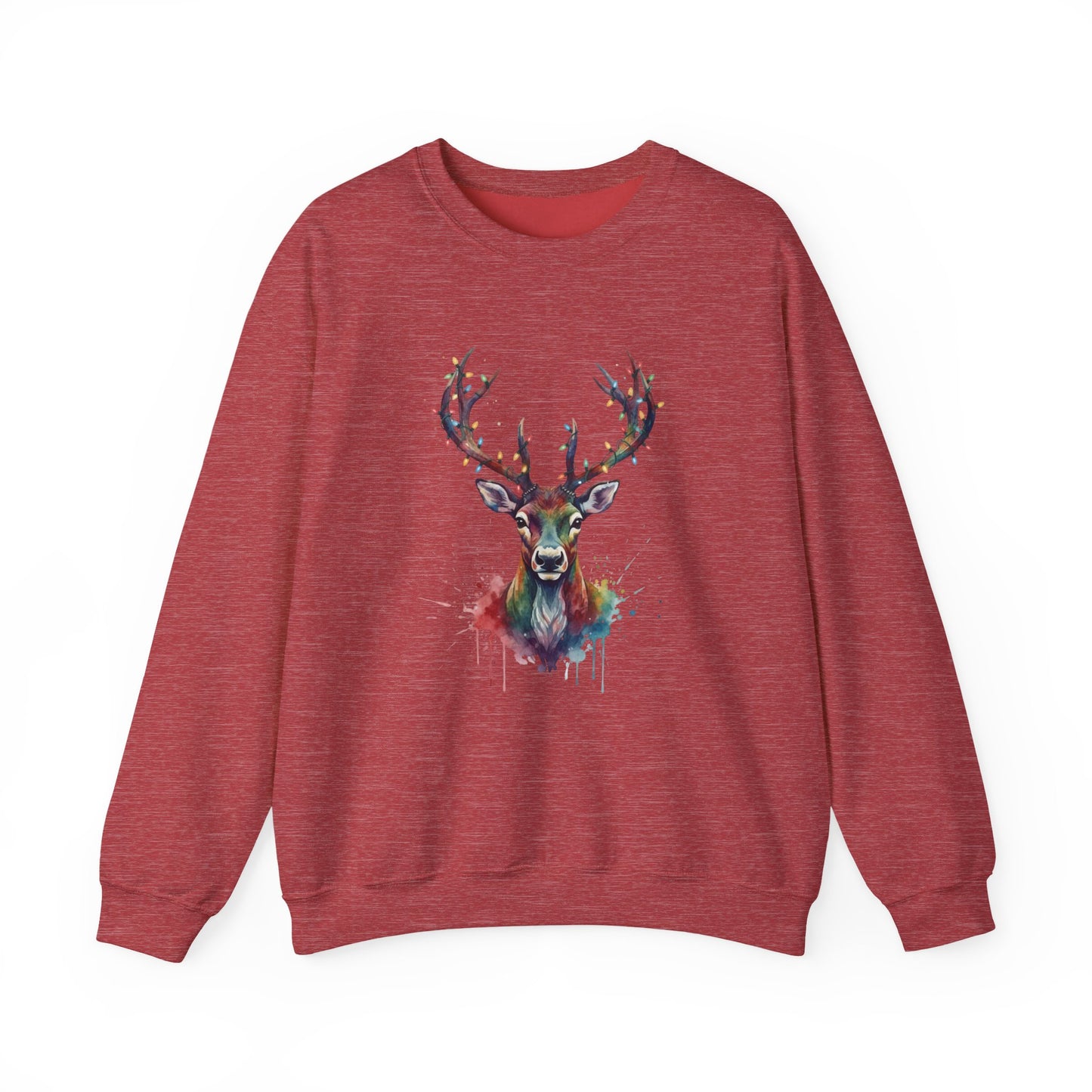 Colorful Reindeer Christmas Sweatshirt, Holiday Deer Lights Sweater, Watercolor Winter Crewneck, Festive Cozy Gift For Him Or Her