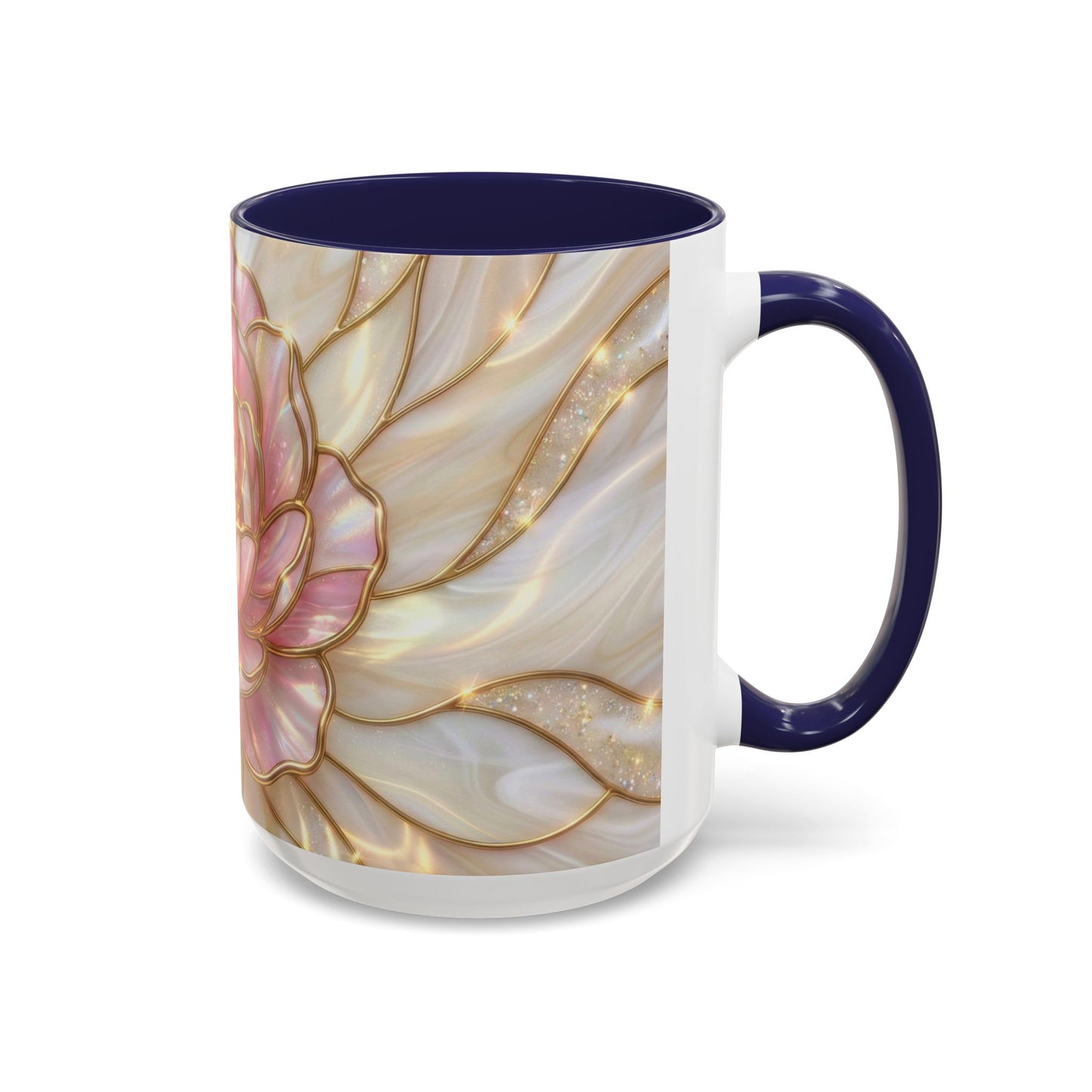 Pink Peony Stained Glass Mug, Gold Floral Coffee Cup, Elegant Flower Gift For Her, Fairycore Tea Cup, Mothers Day Present, Pearl Art Decor