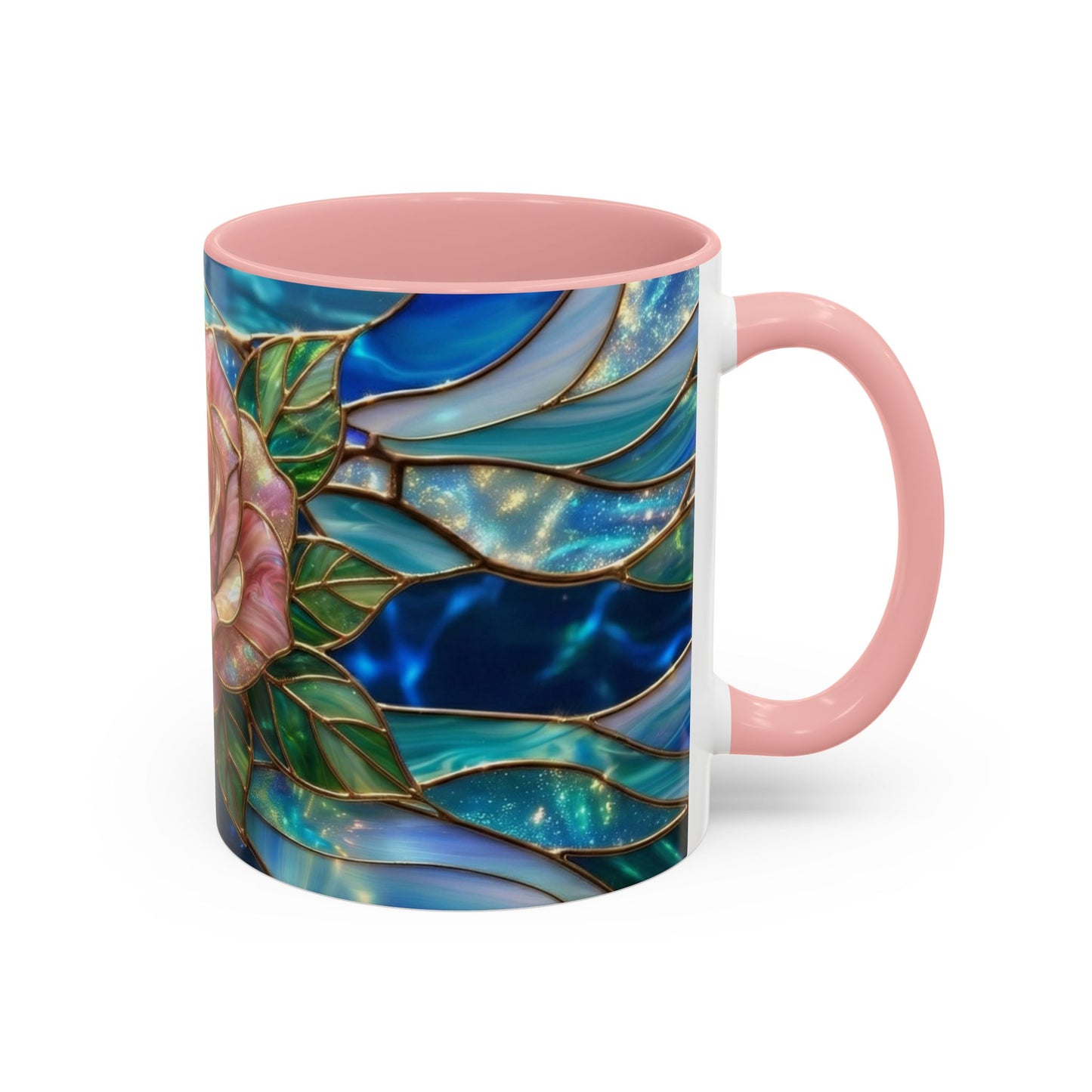 Stained Glass Rose Mug, Pink Flower Coffee Cup, Fantasy Floral Tea Cup, Magical Garden Gift, Galaxy Rose Art, Botanical Lover Present