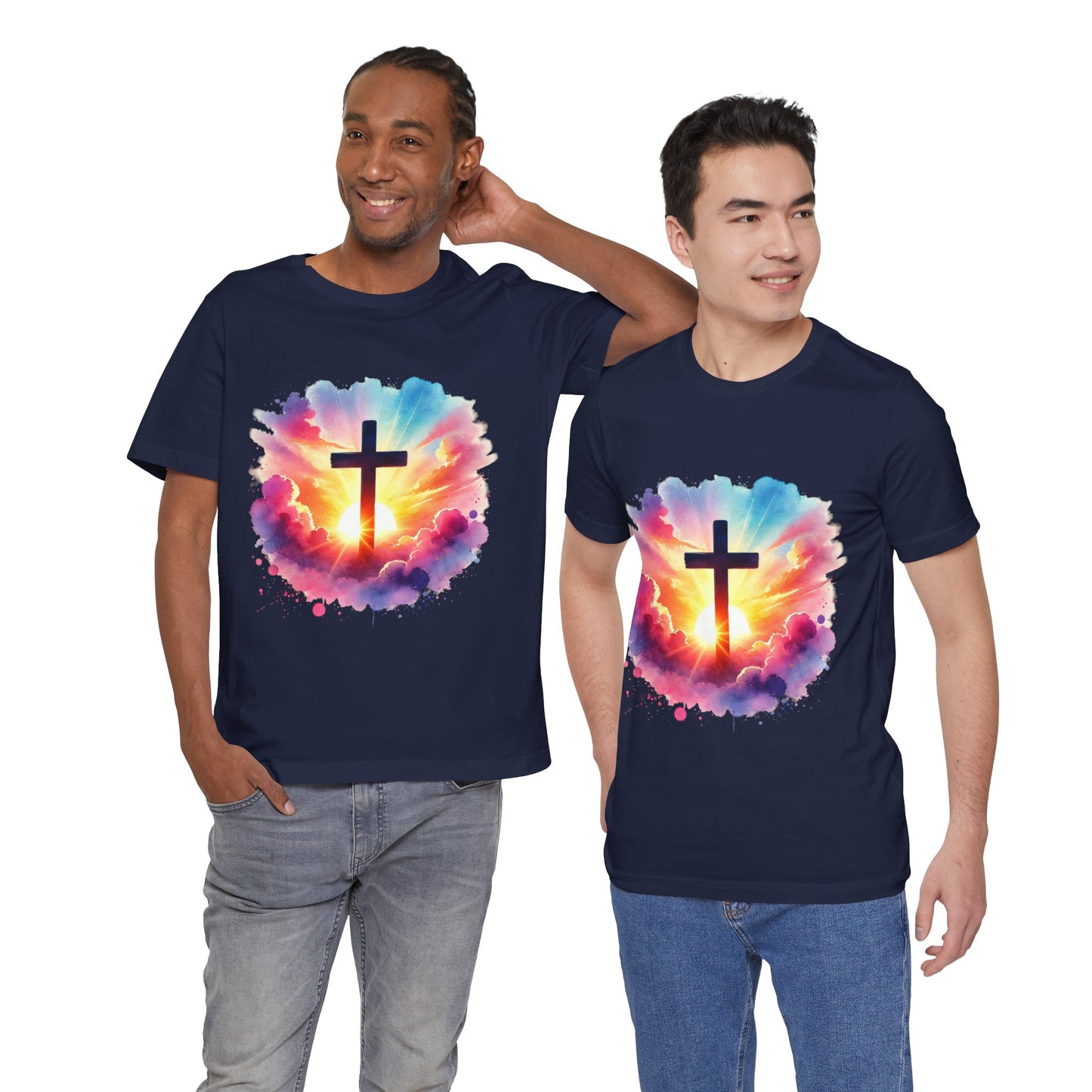 Faith Cross Sunburst Christian Tee | Inspirational Christian T-Shirt | Colorful Sunrise Cross Shirt | Faith Gifts for Women Men