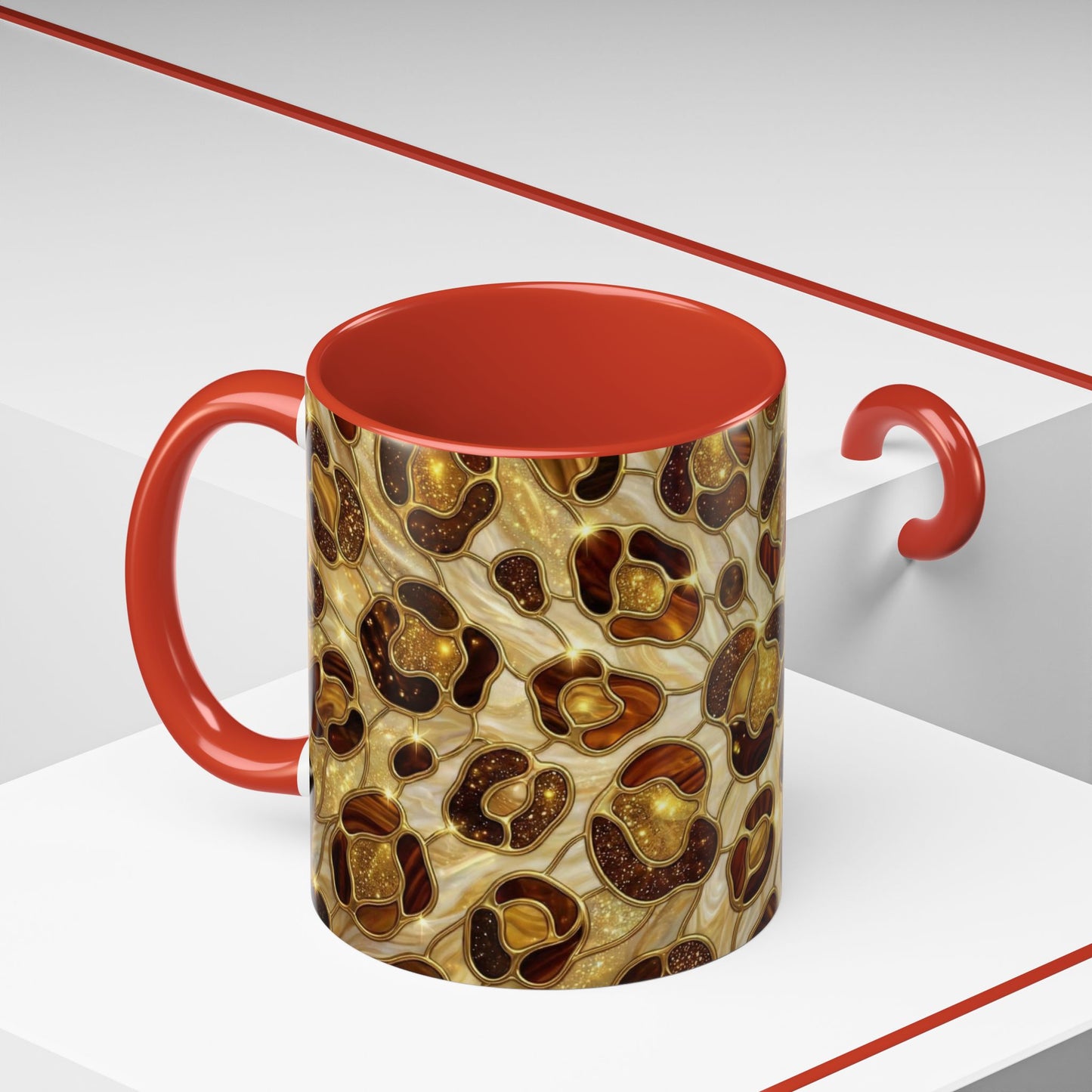 Stained Glass Leopard Print Mug, Gold Cheetah Coffee Cup, Luxury Animal Print Gift, Glam Mosaic Tea Mug, Trendy Desk Decor For Her Gifts
