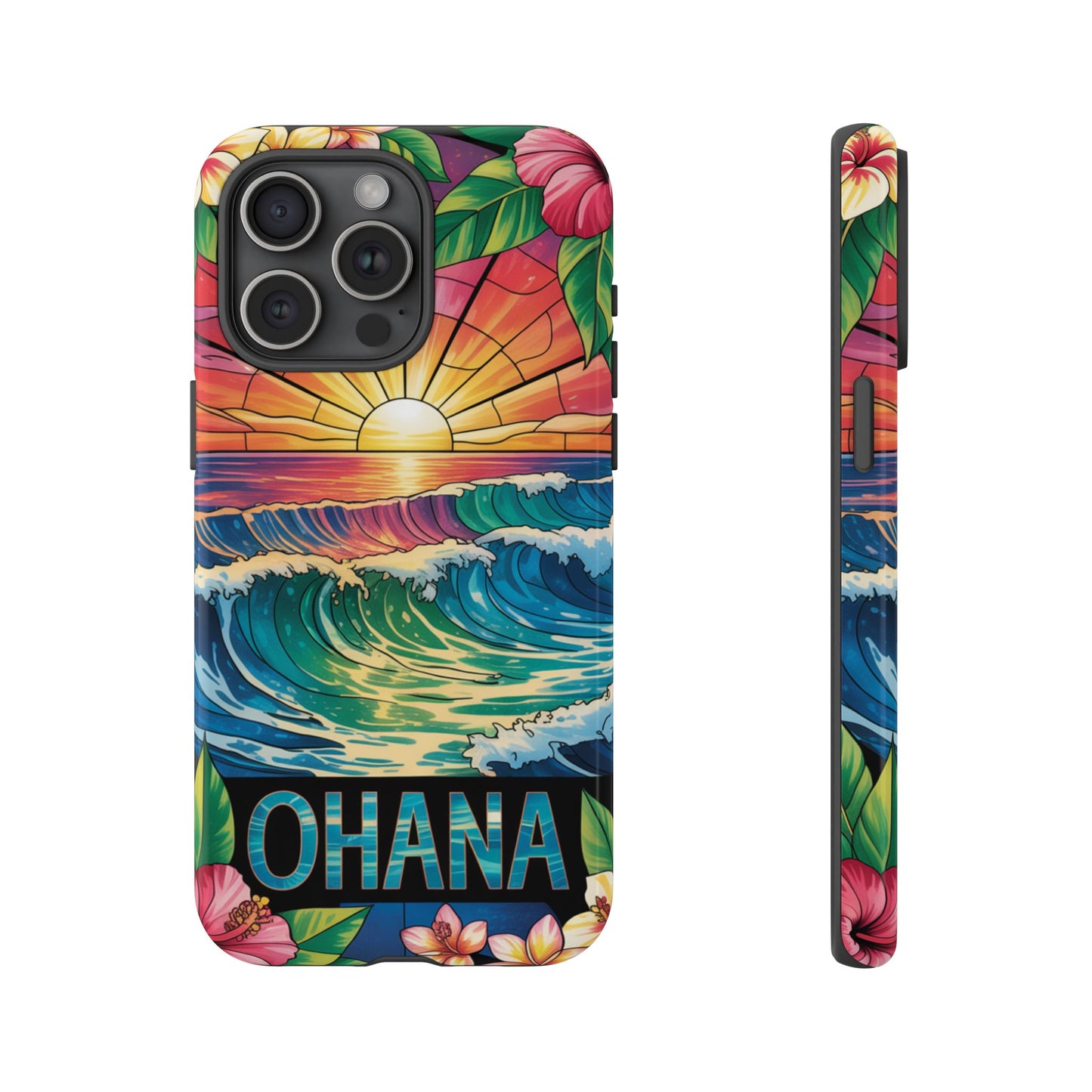 Ohana iPhone Case Tropical Hawaiian Sunset Phone Cover Wave Floral Beach Art Cute Gift for iPhone Lovers