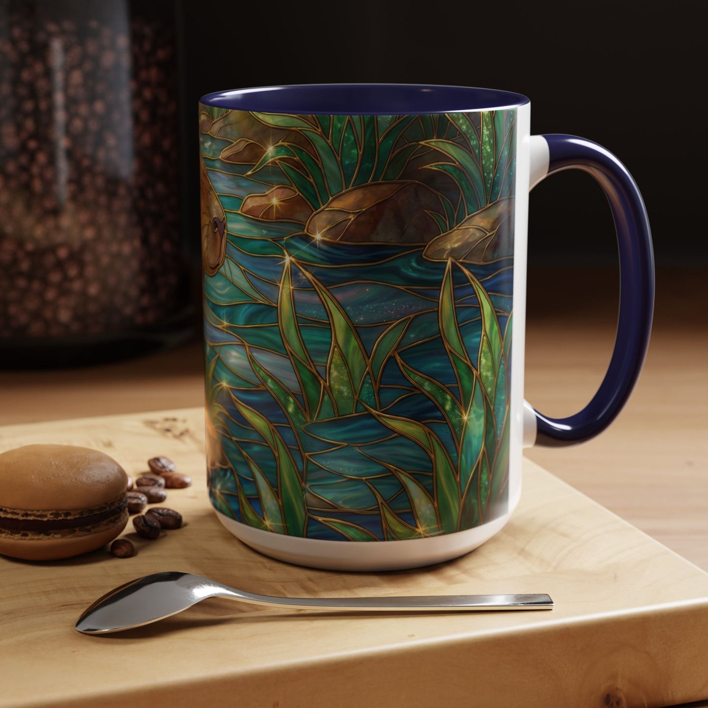 Capybara Coffee Mug, Stained Glass Capybara Mug, Cute Animal Art Mug, Nature Lover Gift, Unique Ceramic Coffee Cup, 11oz 15oz Wildlife Mug