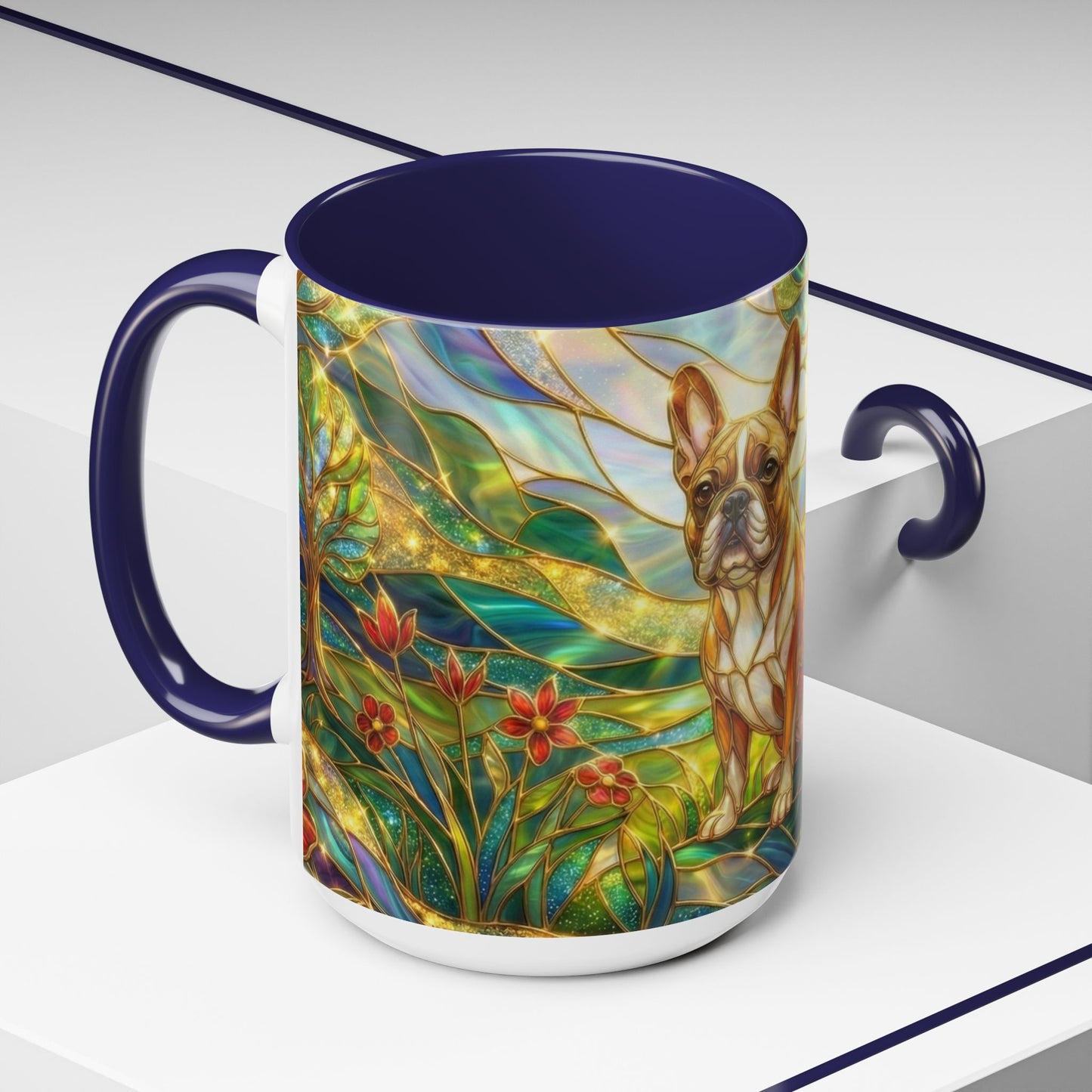 Stained Glass French Bulldog Mug, Frenchie Dog Coffee Mug, Dog Lover Gift Cup, Colorful Art Nouveau Dog Mug, Pet Lover Gift