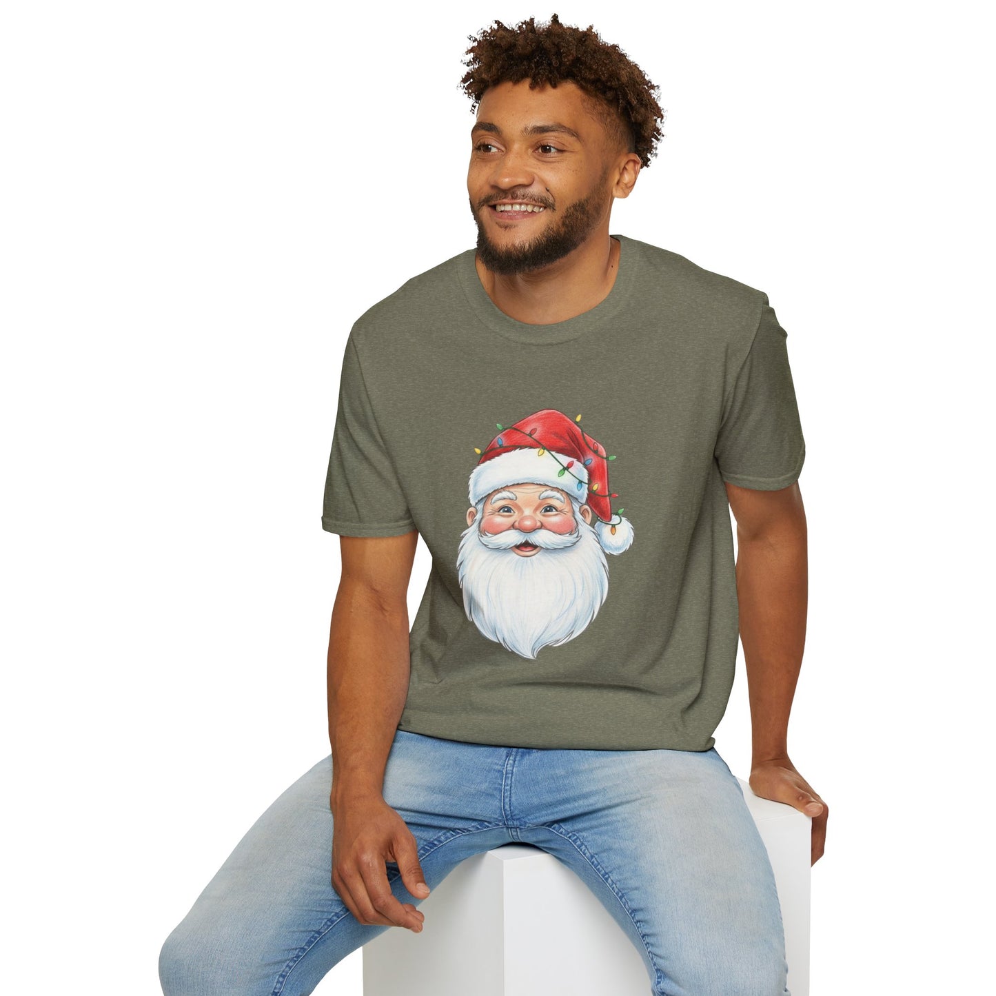 Santa Face Christmas Shirt, Vintage Santa T-Shirt, Santa With Christmas Lights Tee, Cute Christmas Graphic Tee, Holiday Santa Claus Shirt