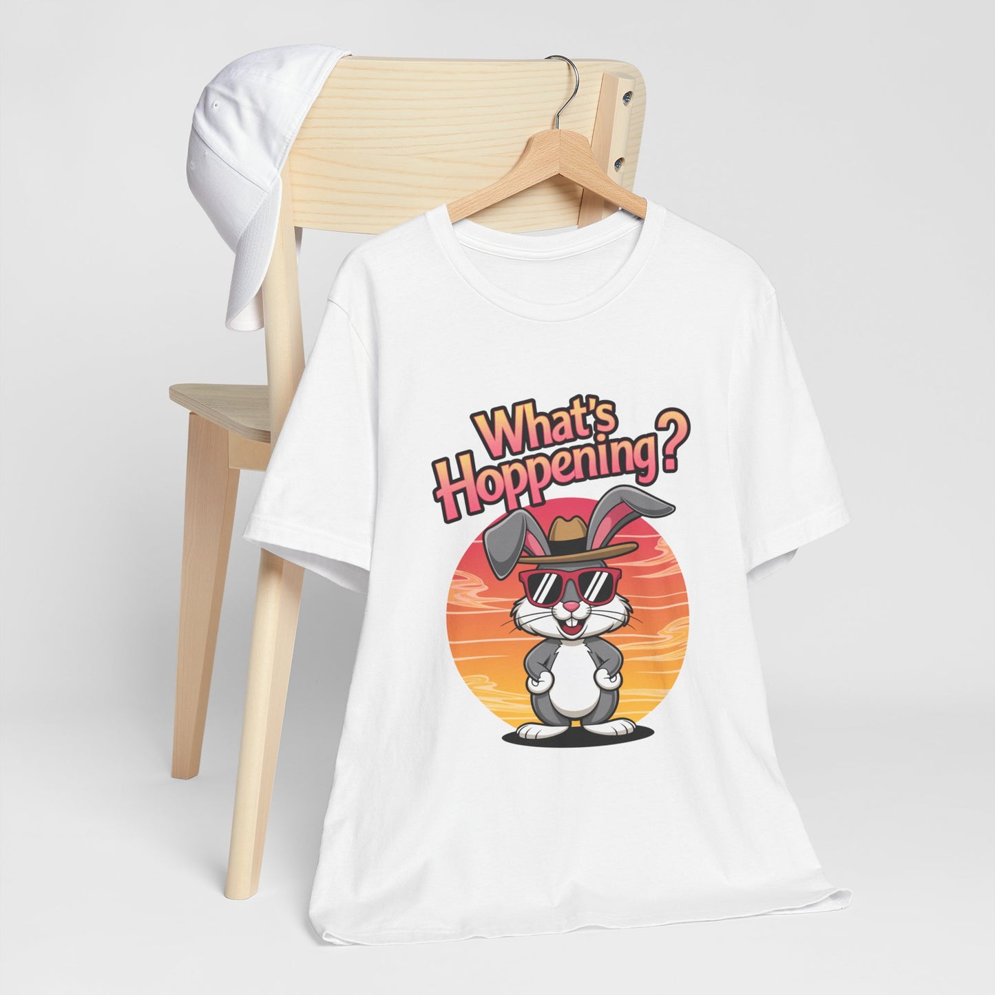 What’s Hoppening Funny Bunny Shirt – Cute Rabbit Pun T-Shirt – Sunset Graphic Tee for Animal Lovers, Easter, and Pun Enthusiasts
