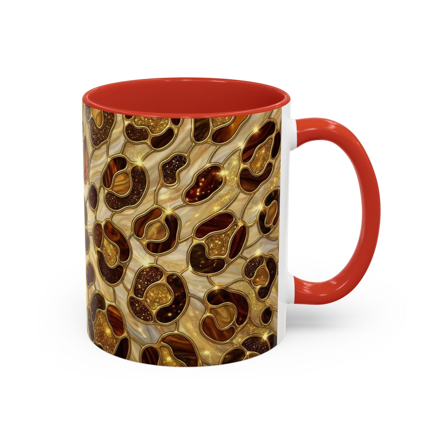Stained Glass Leopard Print Mug, Gold Cheetah Coffee Cup, Luxury Animal Print Gift, Glam Mosaic Tea Mug, Trendy Desk Decor For Her Gifts