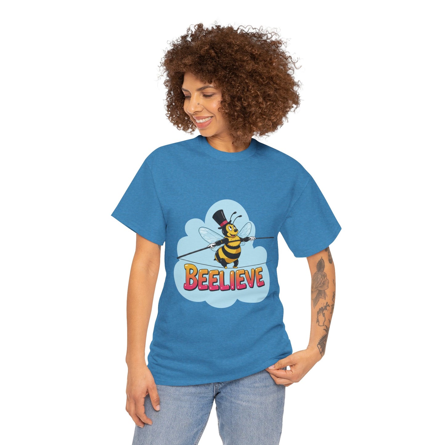 “Beelieve” Bee Pun T‑Shirt | Cute Bee Graphic Tee | Inspirational Pun Shirt | Funny Nature Lover Gift | Bee Belief Positive Vibes Tee