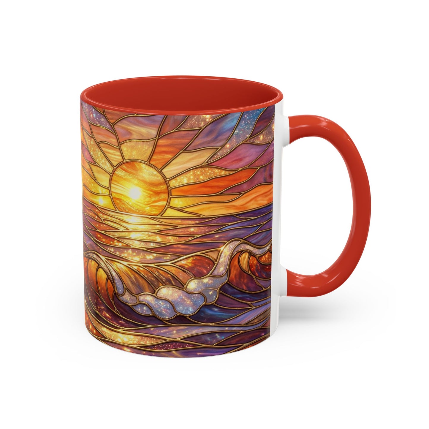 Stained Glass Wave Mug, Ocean Sunset Coffee Cup, Vibrant Beach Art, Sea Lover Gift, Mosaic Tea Cup, Summer Kitchen Decor, Nature Drinkware