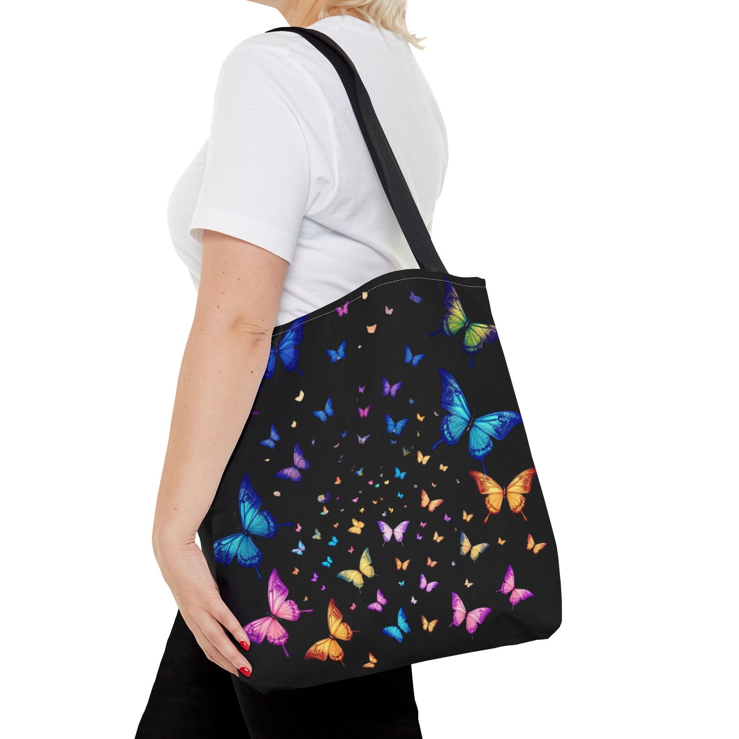 Butterfly Swarm Tote Bag – Colorful Rainbow Butterfly Tote, Aesthetic Canvas Bag, Nature-Inspired Gift, Magical Reusable Eco Purse