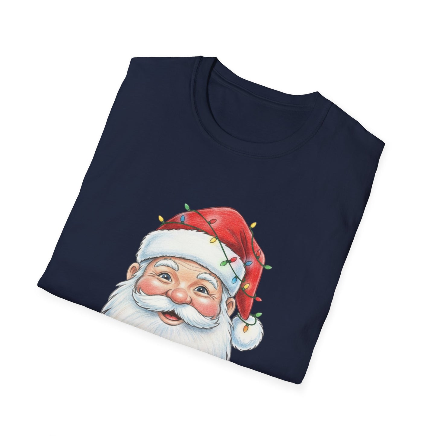Santa Face Christmas Shirt, Vintage Santa T-Shirt, Santa With Christmas Lights Tee, Cute Christmas Graphic Tee, Holiday Santa Claus Shirt