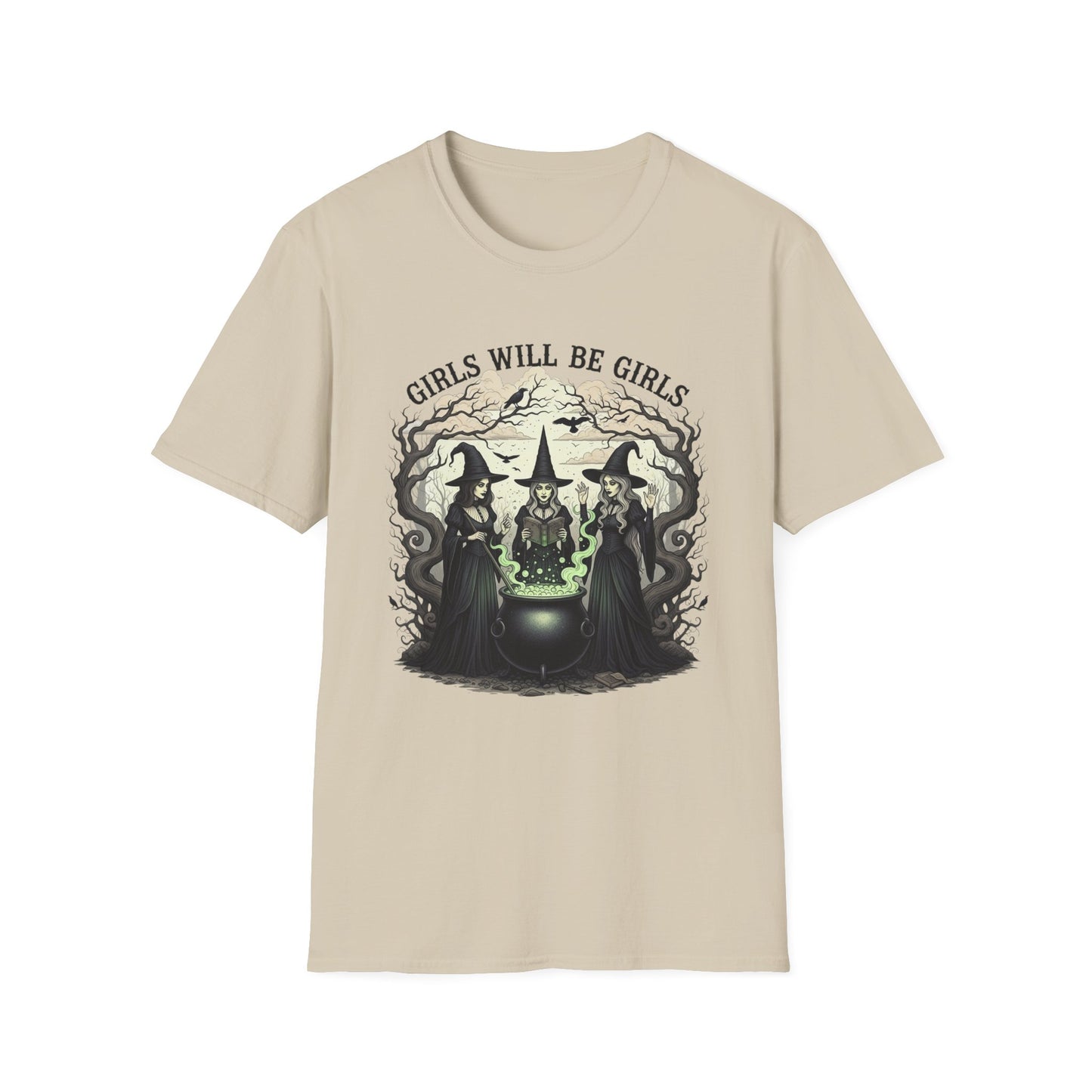 Girls Will Be Girls Witch Tee - Witches Brewing Cauldron Shirt - Halloween Witchy Vintage Feminist Spooky Gift for Women