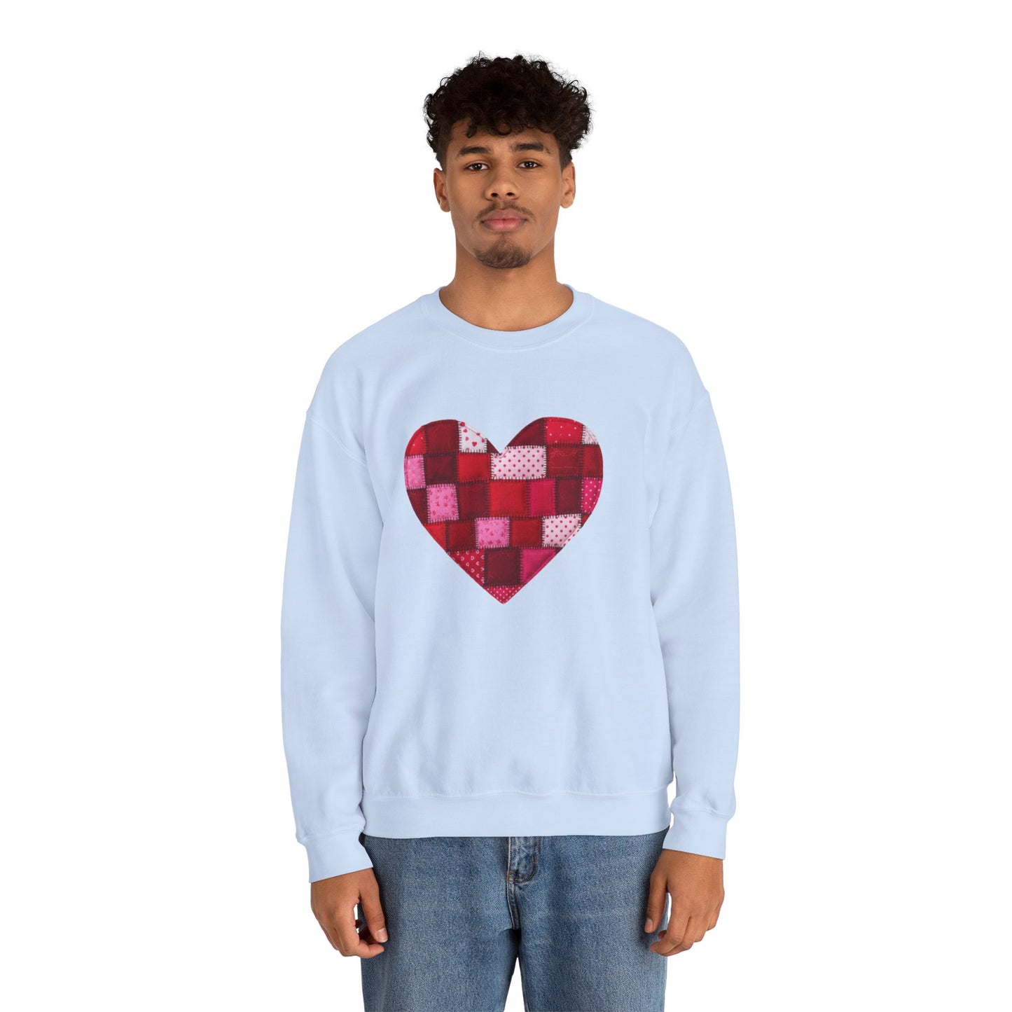Faux Patchwork Heart Sweatshirt, Quilted Look Heart Pullover, Cozy Valentine Crewneck, Handmade Style Sweatshirt, Love Heart Shirt, Valentine Gift