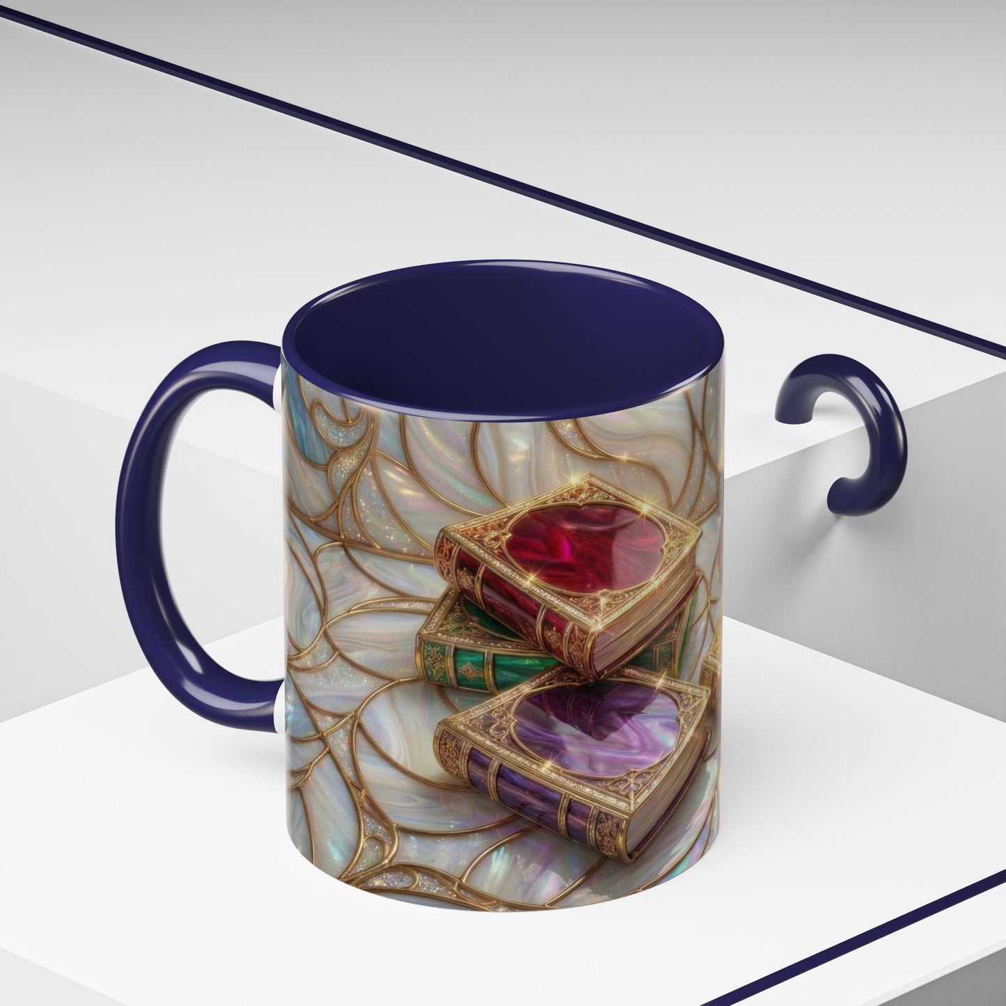 Stained Glass Book Mug, Fantasy Book Lover Coffee Cup, Magical Library Mug, Bookish Gift For Readers, Dark Academia Mug