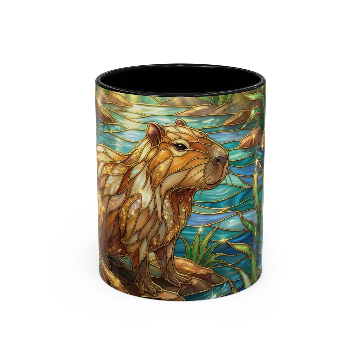 Capybara Coffee Mug, Stained Glass Capybara Mug, Cute Animal Art Mug, Nature Lover Gift, Unique Ceramic Coffee Cup, 11oz 15oz Wildlife Mug