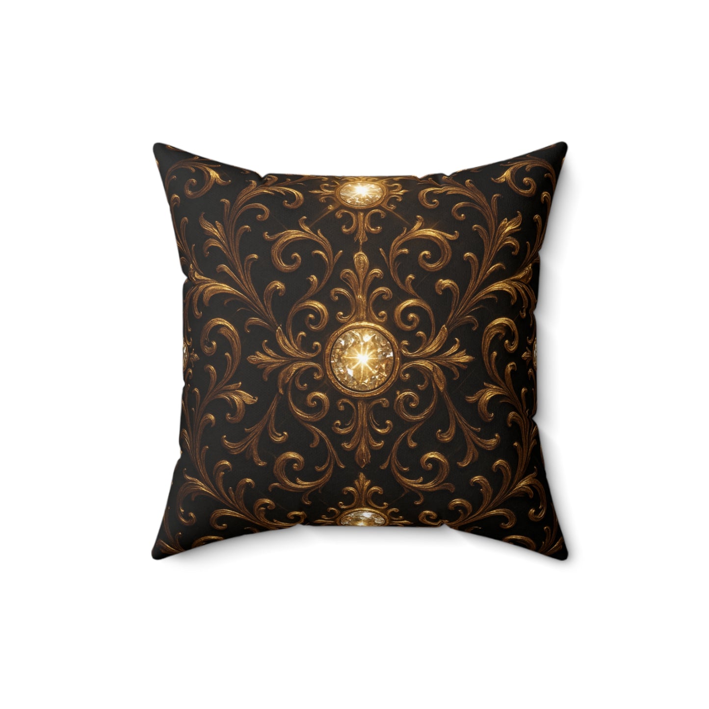 Baroque Gold Scroll Throw Pillow Black Luxury Cushion Cover with Ornate Jewel Design, Gothic Glam Home Decor, Elegant Accent Pillow