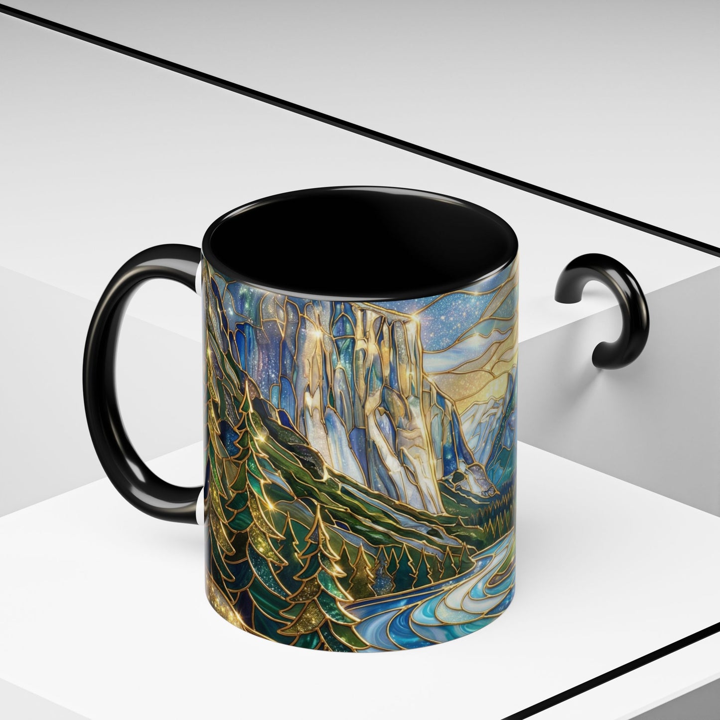 Stained Glass Yosemite Mug, Yosemite Mountain Coffee Cup, Waterfall Landscape Art Mug, Scenic Nature Mug, Yosemite Gift, Outdoor Lover Gift