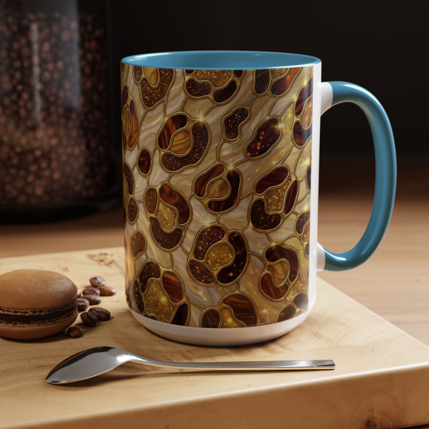 Stained Glass Leopard Print Mug, Gold Cheetah Coffee Cup, Luxury Animal Print Gift, Glam Mosaic Tea Mug, Trendy Desk Decor For Her Gifts