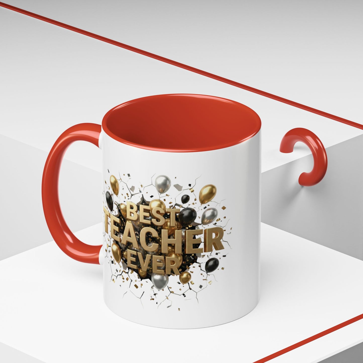 Personalized Teacher Mug, Best Teacher Ever Gift, Custom Educator Coffee Cup, 3D Gold Balloon Design, Teacher Appreciation Present