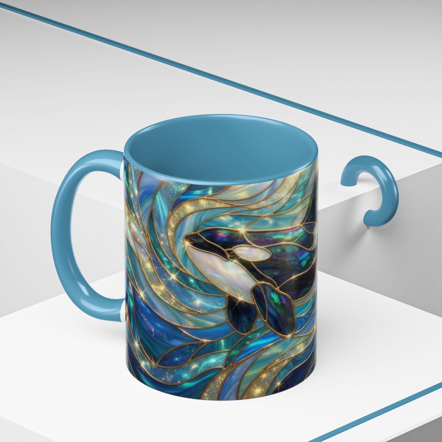 Orca Coffee Mug, Killer Whale Mug, Stained Glass Orca Art Mug, Ocean Animal Coffee Cup, Marine Life Gift, 11oz 15oz Ceramic Mug