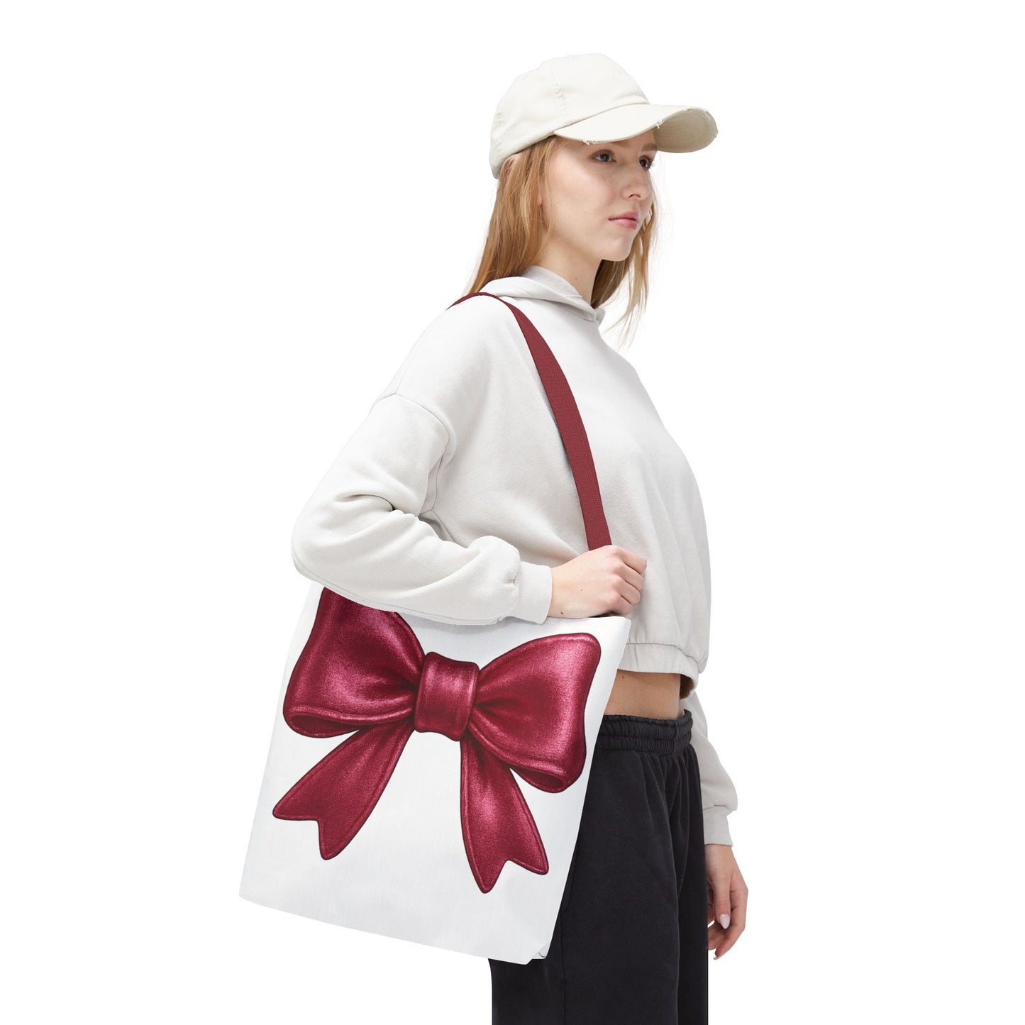 Chic Red Bow Tote Bag – Cute Girly Gift for Her, Fashionable White Bag with Red Handles, Kawaii Aesthetic Purse, Everyday Style