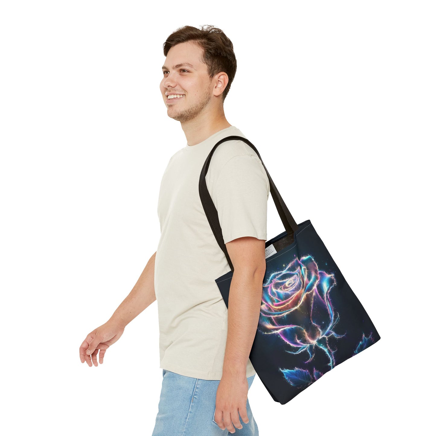 Neon Rose Tote Bag • Electric Floral Art Tote • Neon Glow Rose Canvas Carry-All • Vibrant Statement Floral Tote • Gift for Art Lovers