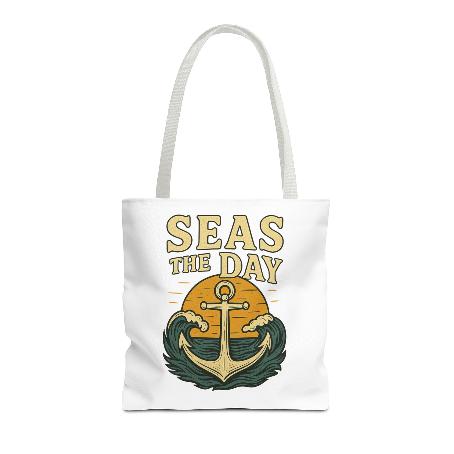 "Seas the Day" Nautical Tote Bag – Funny Beach Quote Canvas Bag with Anchor | Coastal Gift Idea for Summer, Travel, or Daily Use