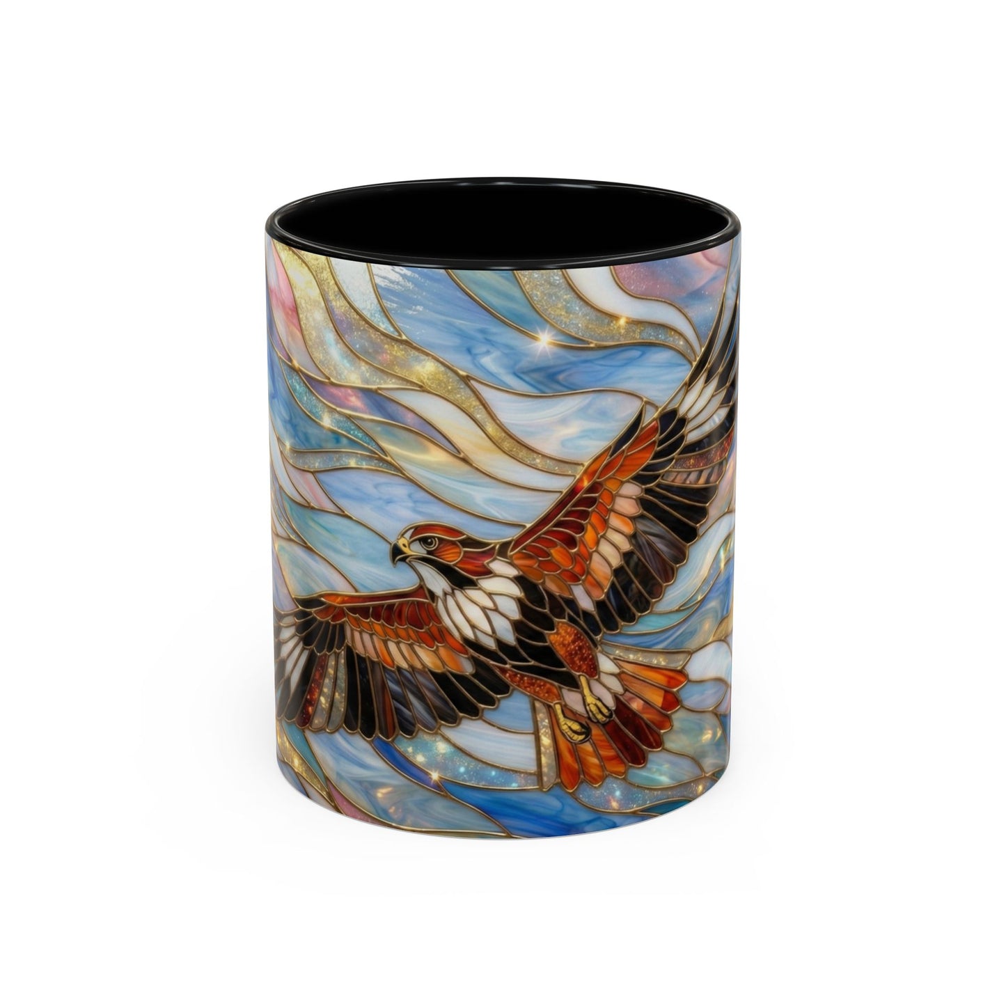 Hawk Coffee Mug, Stained Glass Hawk Mug, Bird of Prey Art Mug, Nature Lover Gift, Unique Ceramic Coffee Cup, 11oz 15oz Wildlife Mug