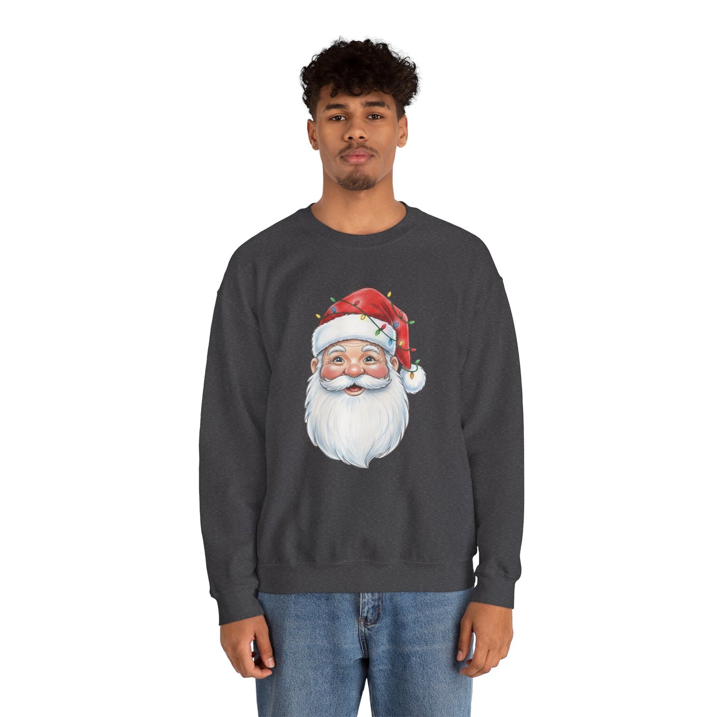 Santa Claus Christmas Sweatshirt, Vintage Santa Crewneck, Holiday Santa Face Sweater, Cute Christmas Lights Santa Shirt, Funny Xmas Sweatshirt