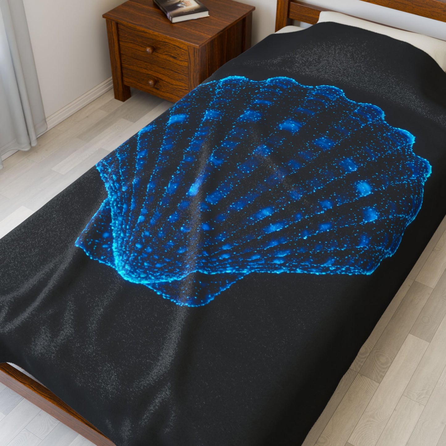 Plush Blanket with Bioluminescent Seashell Design Beach Decor Nautical Blanket