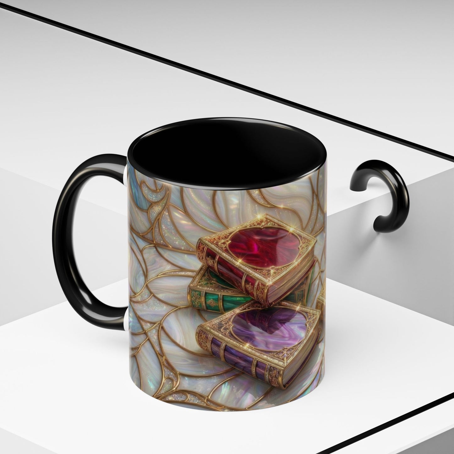 Stained Glass Book Mug, Fantasy Book Lover Coffee Cup, Magical Library Mug, Bookish Gift For Readers, Dark Academia Mug