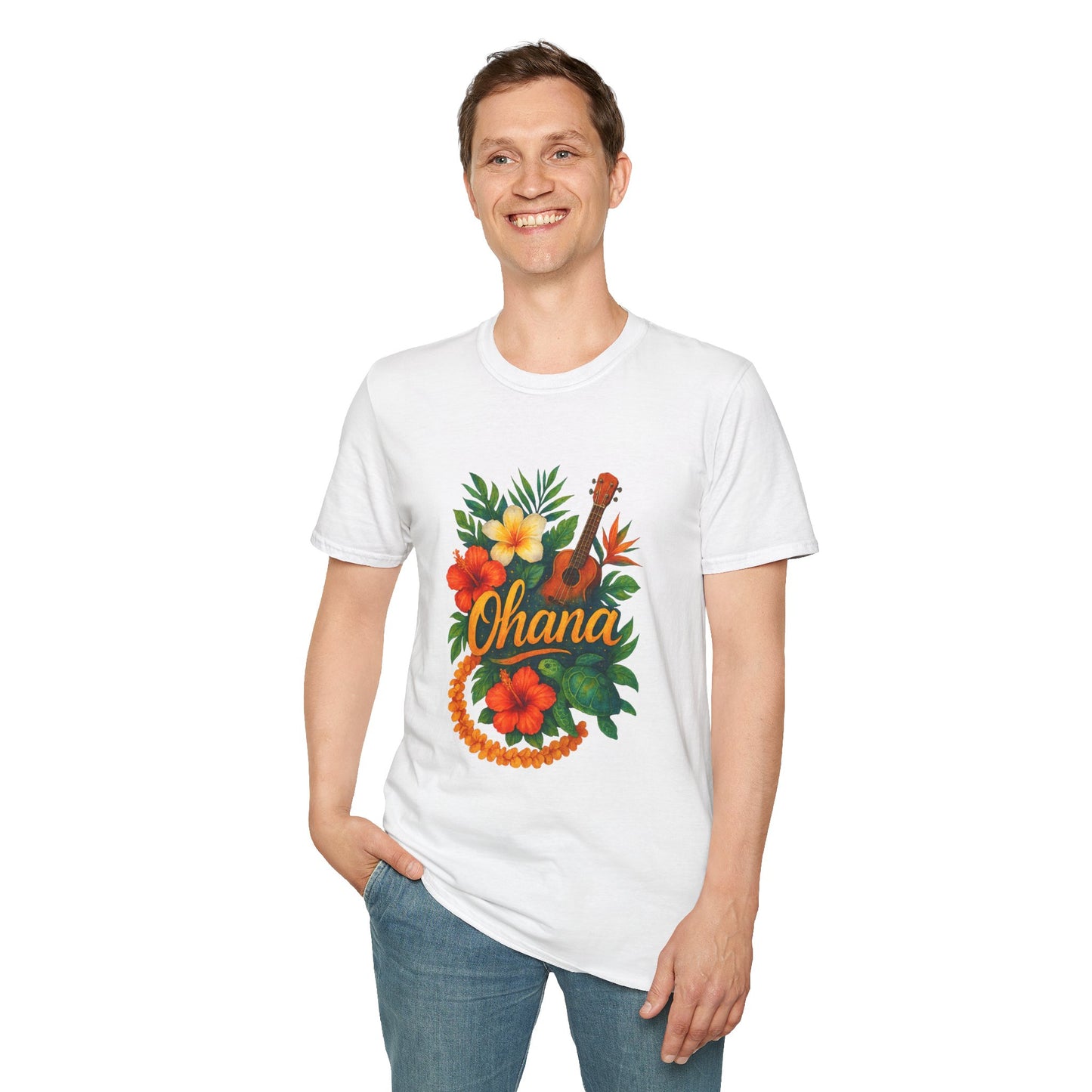 Ohana Hawaiian Shirt | Tropical Family T-Shirt | Luau Vacation Tee | Aloha Summer Shirt | Ukulele Turtle Floral Beach Gift