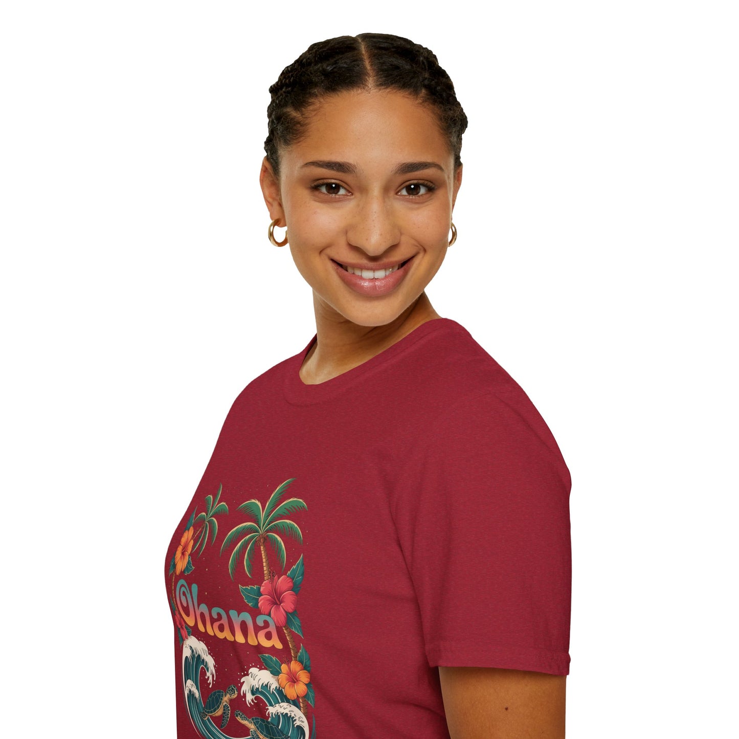 Ohana Shirt - Retro Hawaiian Sea Turtle & Palm Tree Graphic Tee - Tropical Beach Family Gift, Summer Vacation Aesthetic T-Shirt