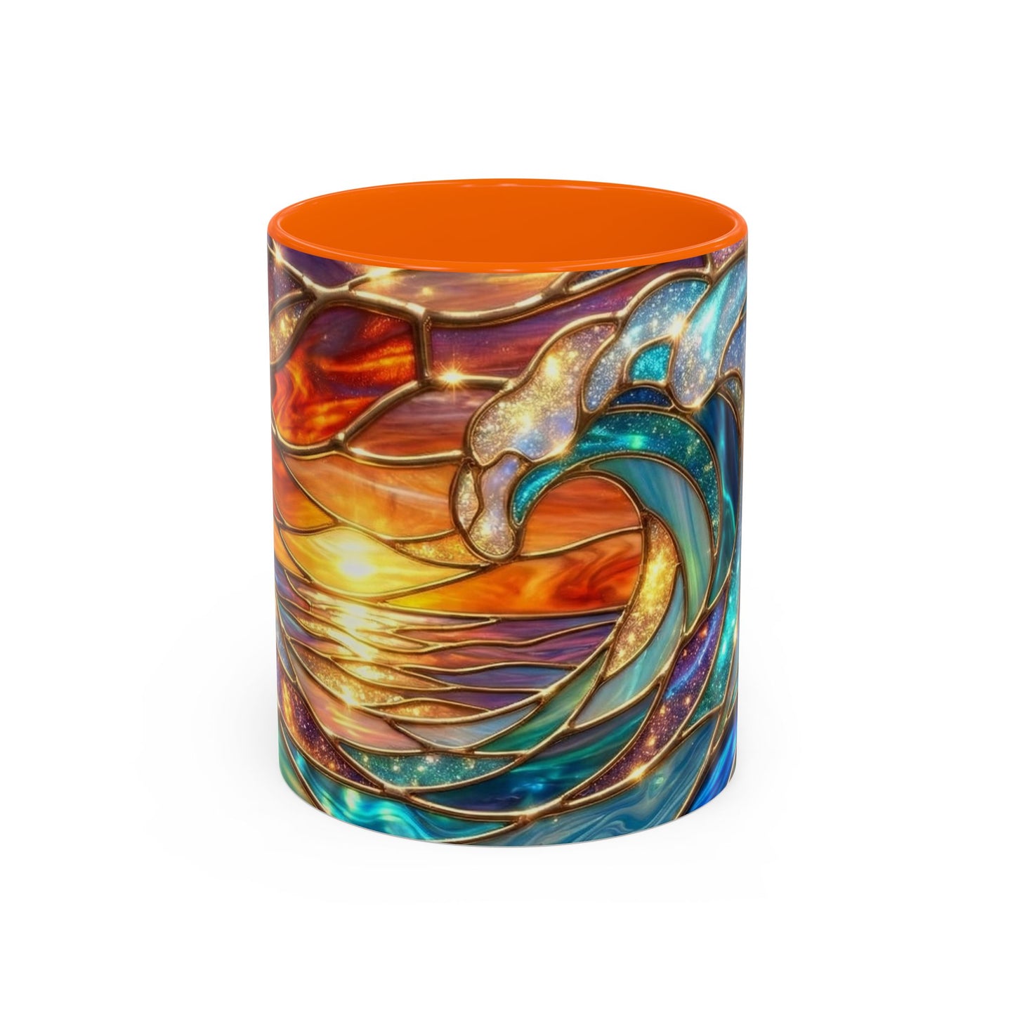 Stained Glass Wave Mug, Cosmic Ocean Coffee Cup, Celestial Sunrise Tea Mug, Surfer Beach Decor Gift, Starry Sea Art, Ocean Lover Cup