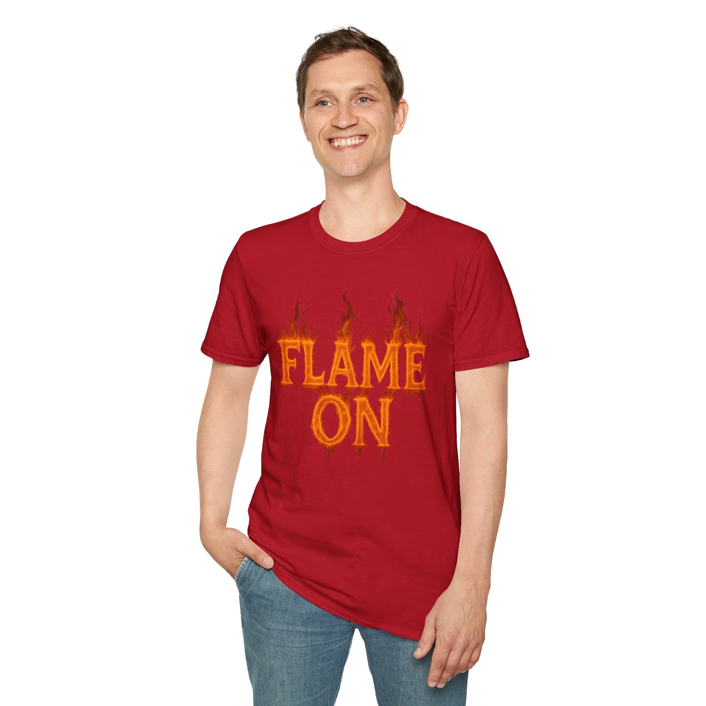 Flame On Fire Typography Shirt - Superhero Fan Gift, Personalized Fiery Slogan Tee, Comic Style Flame Letter T-Shirt, Flame Lover Shirt