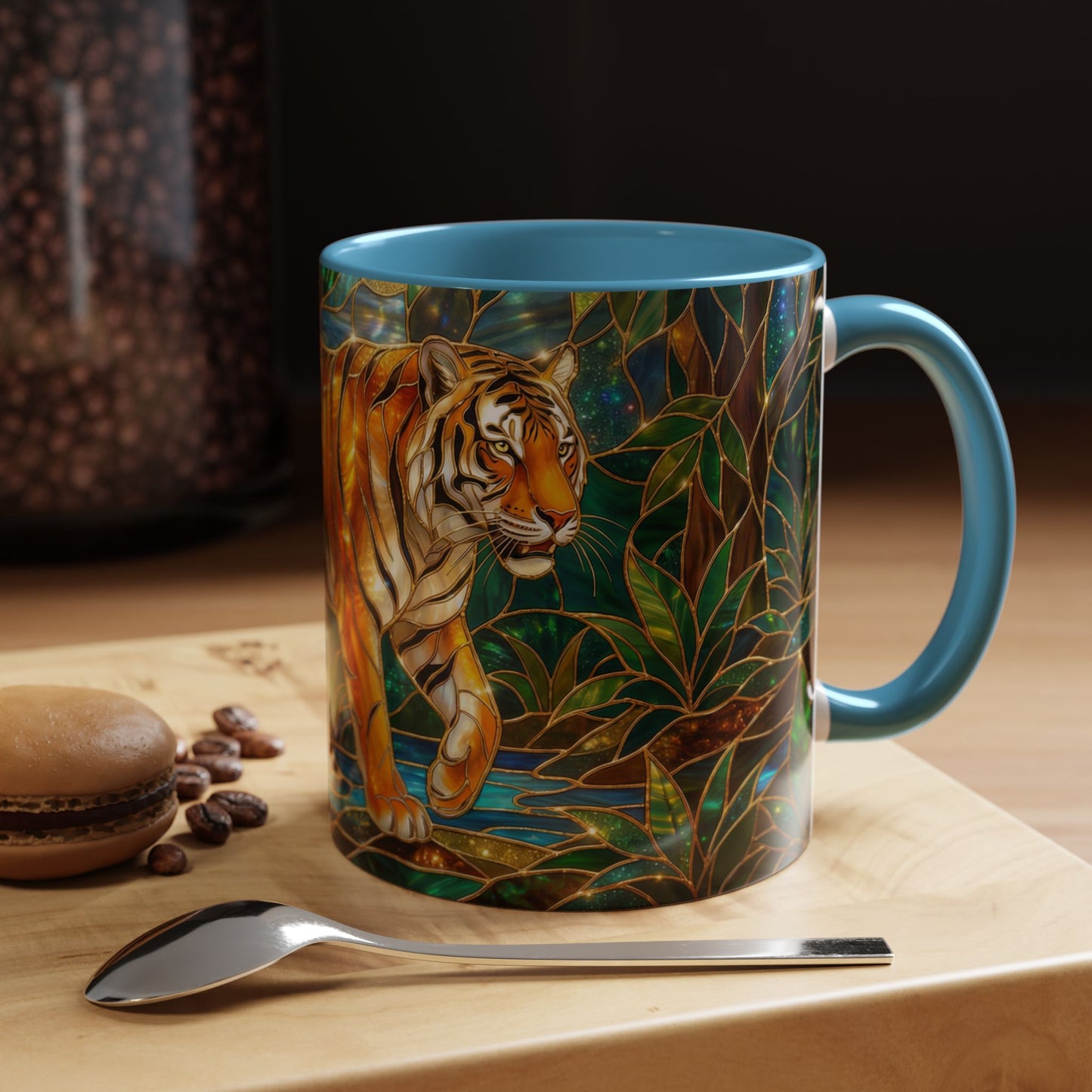 Stained Glass Tiger Mug, Tiger Coffee Cup, Wildlife Art Mug, Jungle Tiger Gift, Animal Lover Mug, Nature Inspired Coffee Cup