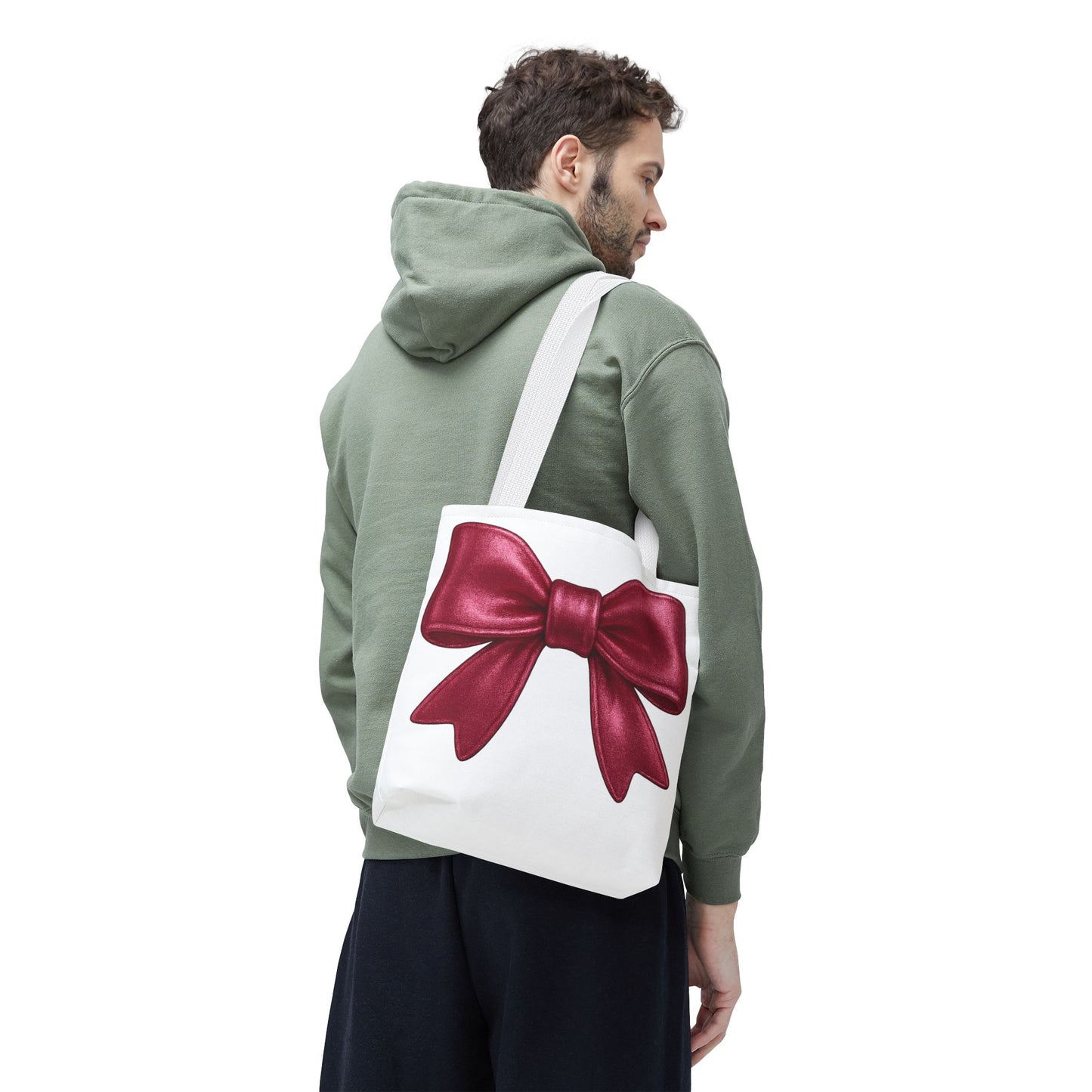 Chic Red Bow Tote Bag – Cute Girly Gift for Her, Fashionable White Bag with Red Handles, Kawaii Aesthetic Purse, Everyday Style