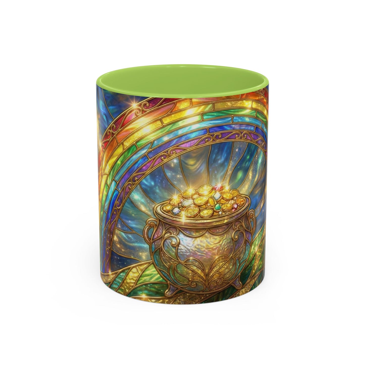Stained Glass Pot of Gold Mug, Rainbow Coffee Cup, St Patricks Day Gift, Magical Fantasy Tea Mug, Celestial Drinkware, Lucky Irish Gift