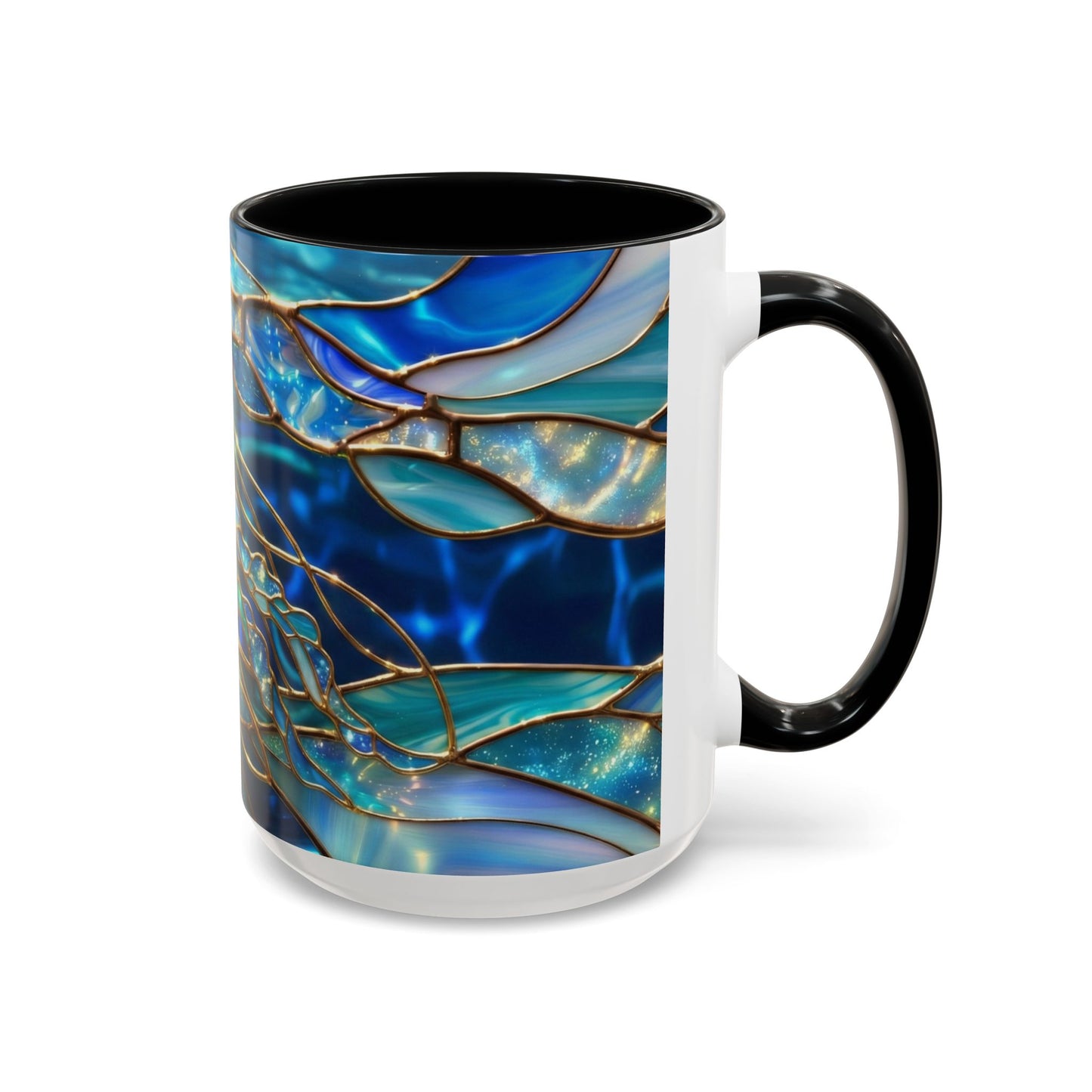Stained Glass Jellyfish Mug, Ocean Art Coffee Cup, Nautical Sea Life Mug, Blue Teal Gold Glass Style Mug, Gift For Ocean Lovers Decor