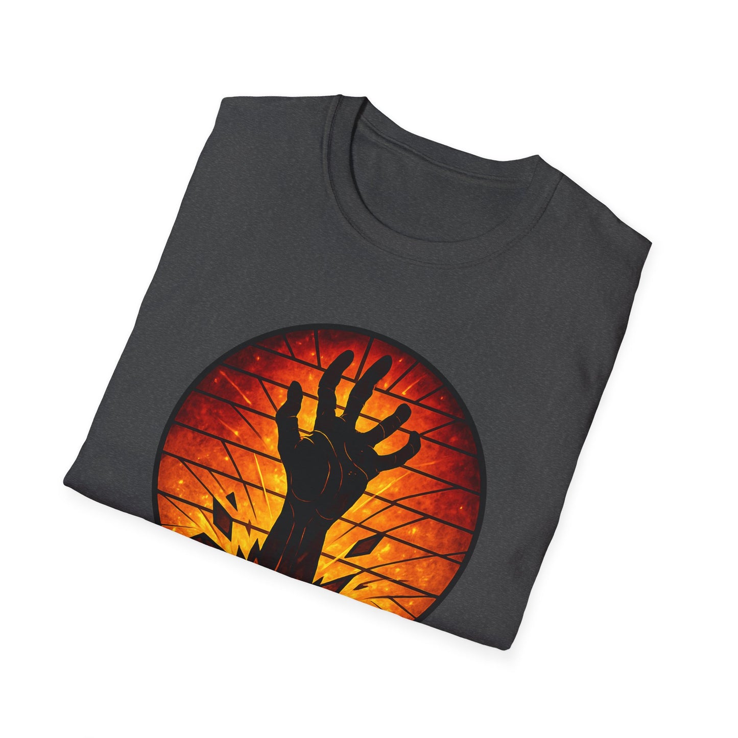 Zombie Hand Sunset T-Shirt – Stained Glass Horror Shirt, Halloween Gothic Tee, Undead Rising Art Tee, Creepy Spooky Shirt for Fall